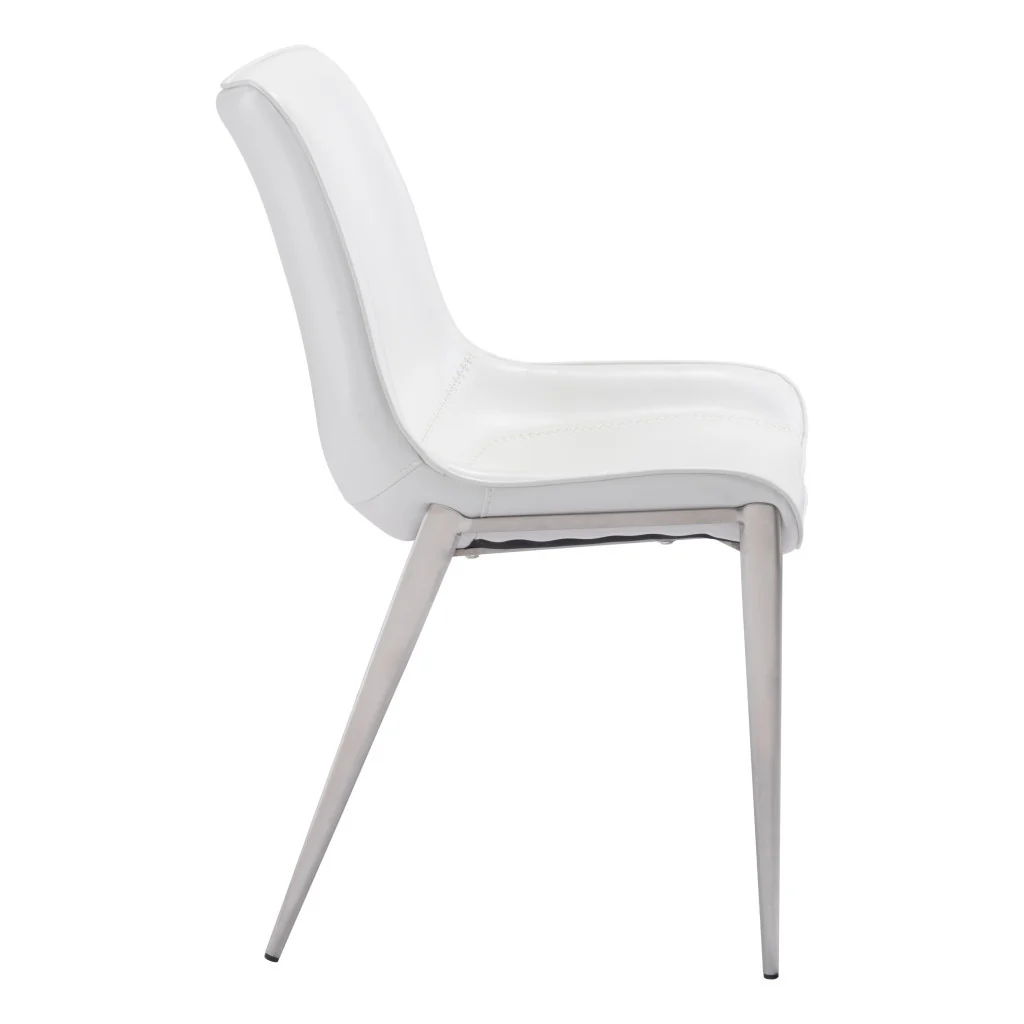 Set of Two White And Silver Upholstered Faux Leather Open Back Dining Side Chairs By Homeroots - Image 3