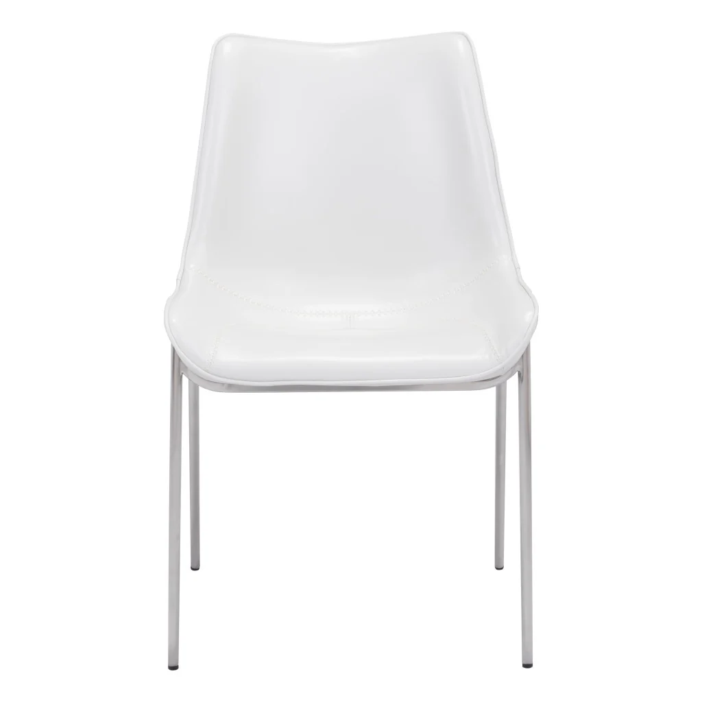 Set of Two White And Silver Upholstered Faux Leather Open Back Dining Side Chairs By Homeroots - Image 4