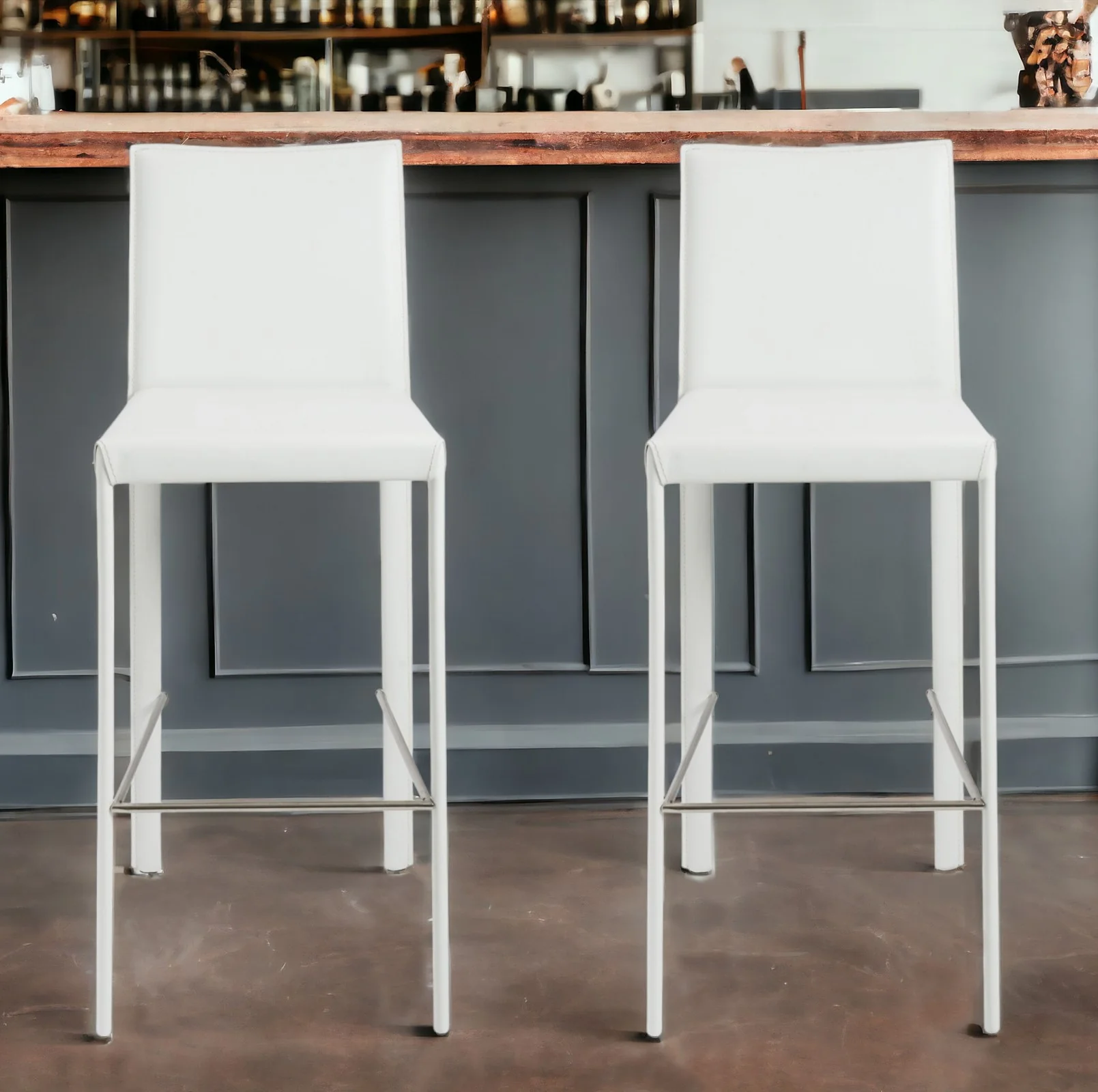 Set of Two White Steel Low Back Bar Height Bar Chairs By Homeroots - Image 2