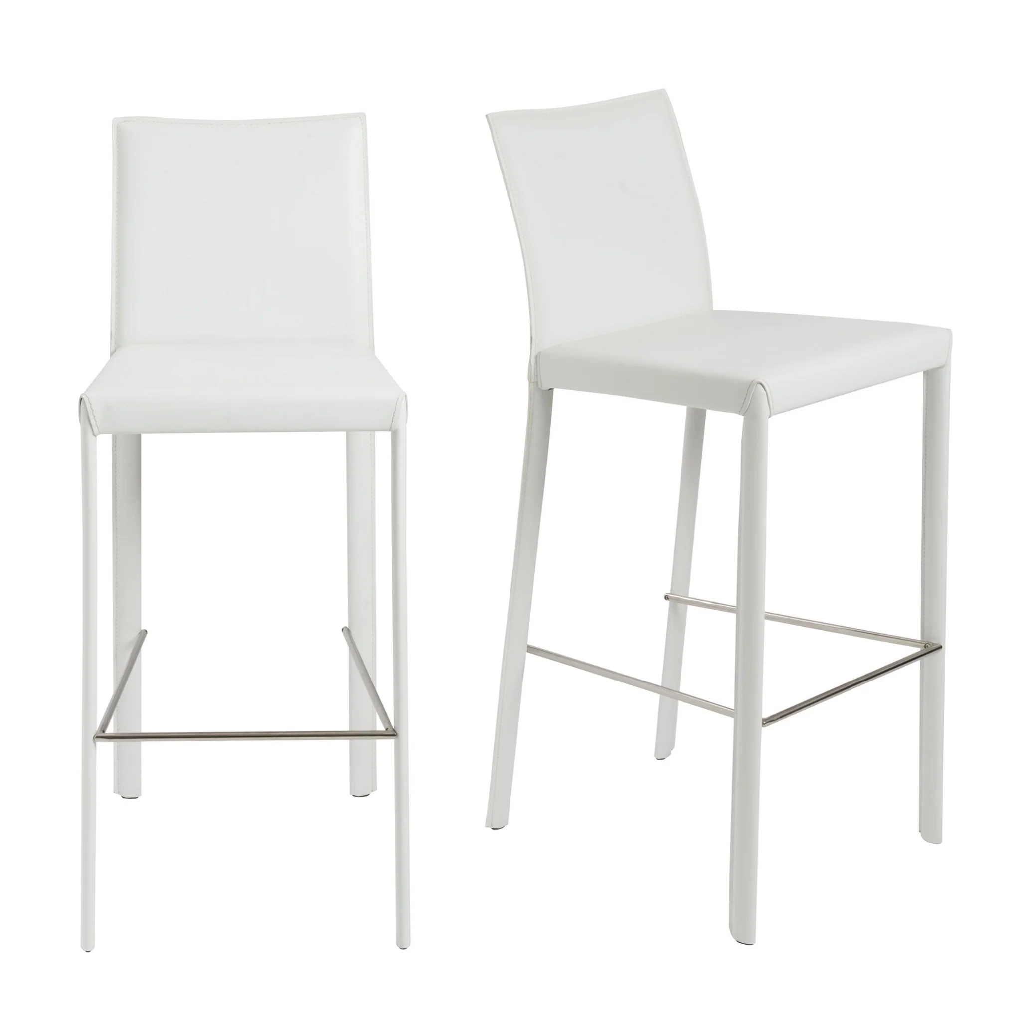 Set of Two White Steel Low Back Bar Height Bar Chairs By Homeroots - Image 7