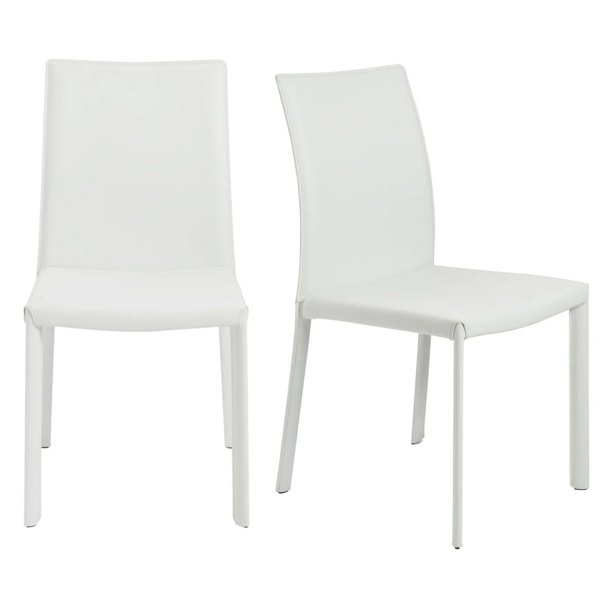 Set of Two White Upholstered Leather Dining Side Chairs By Homeroots - Image 6