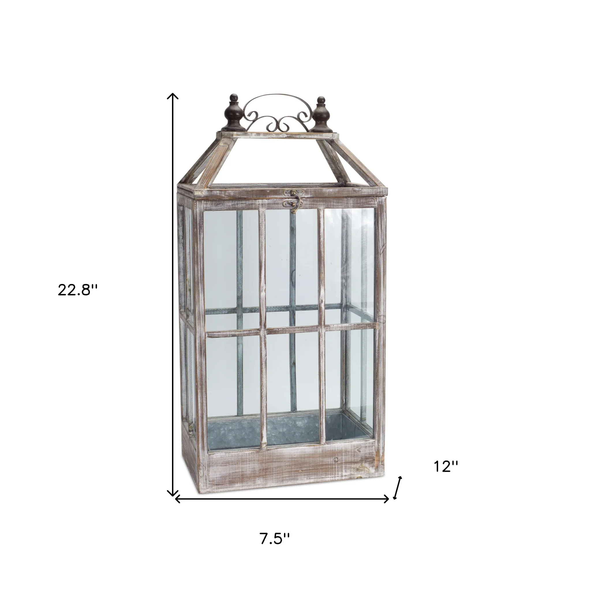 Set of Two White Washed Wood and Glass Floor Lantern Candle Holders By Homeroots - Image 5