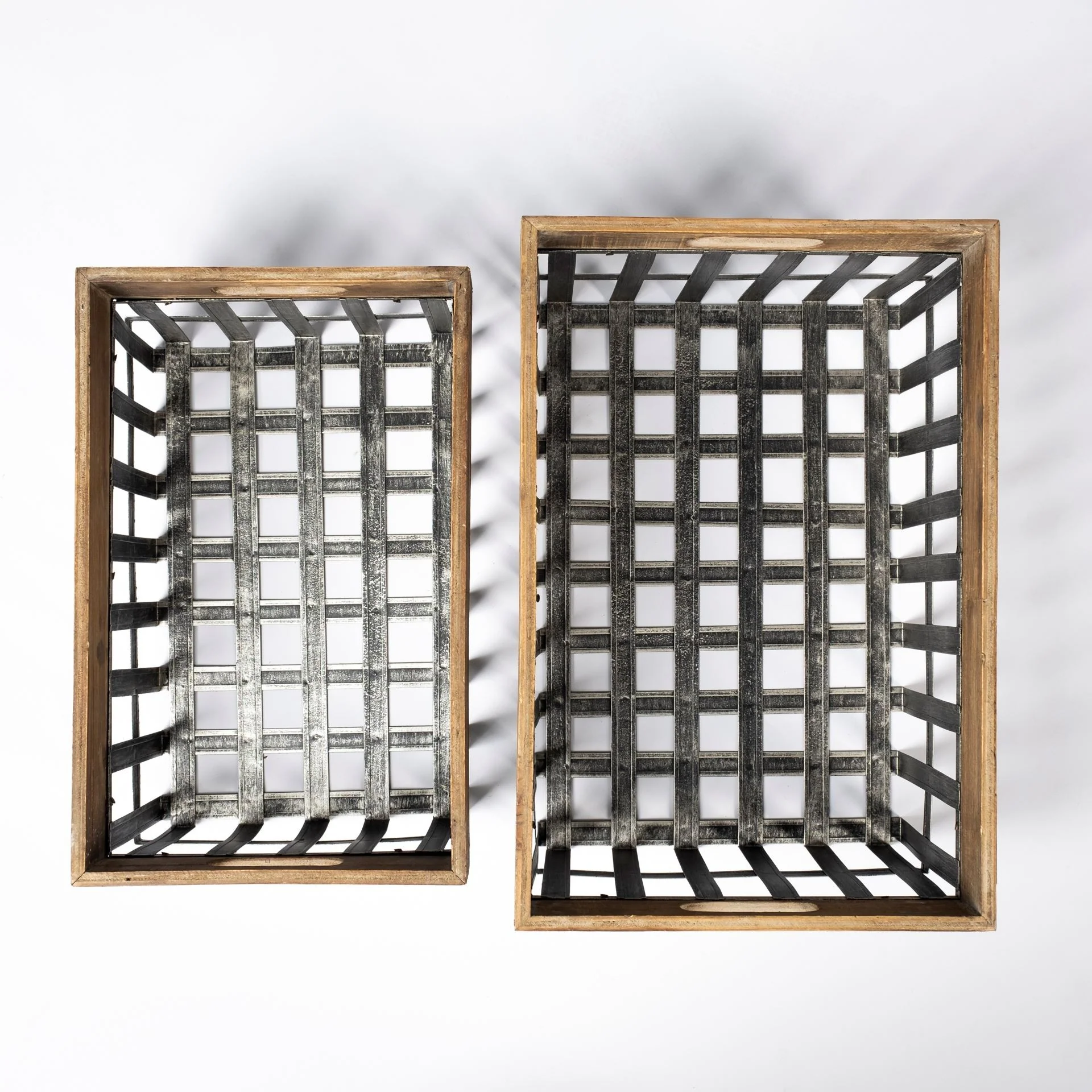 Set of Two Wood and Metal Crate Baskets By Homeroots - Image 5