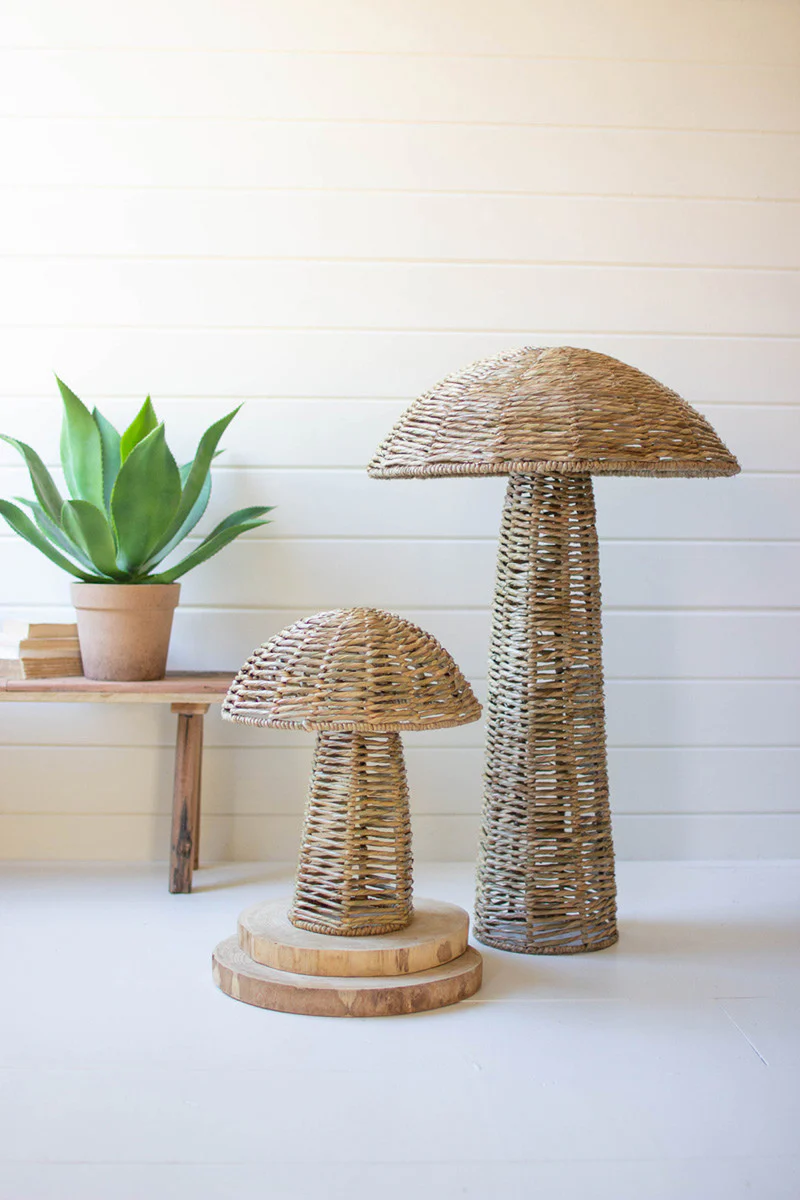 Set Of Two Woven Seagrass Mushrooms By Kalalou - Image 3