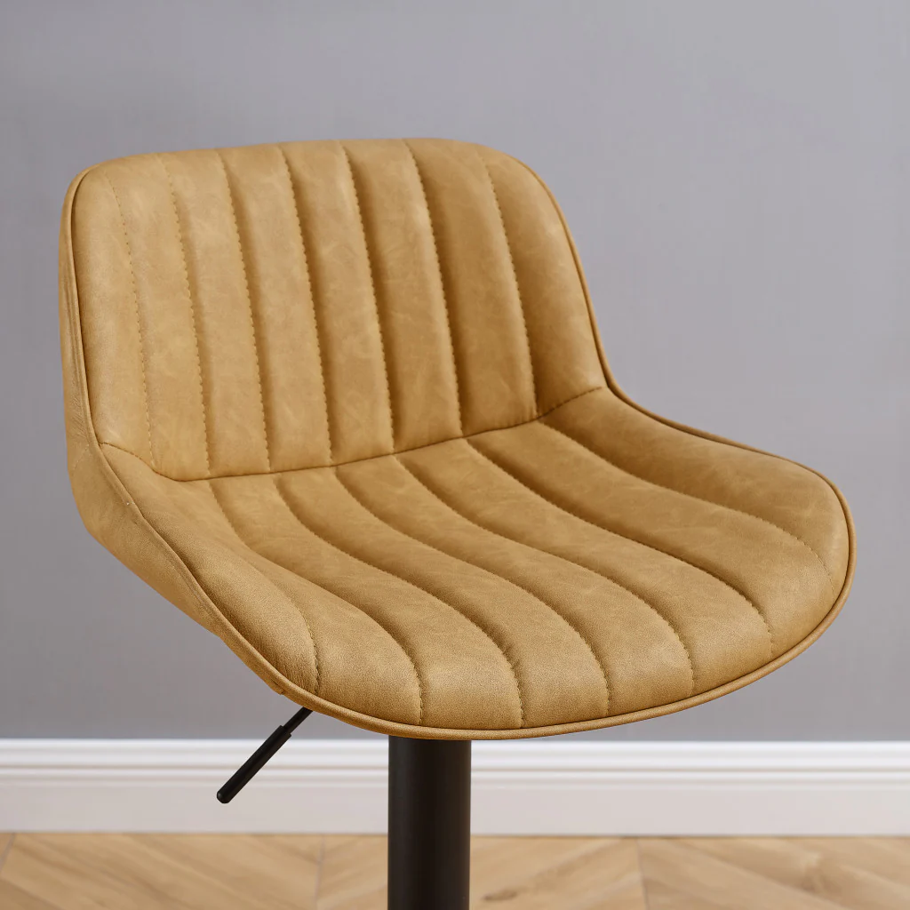 Set of Two Yellow And Black Faux Leather And Steel Swivel Low Back Adjustable Height Bar Chairs By Homeroots - Image 3
