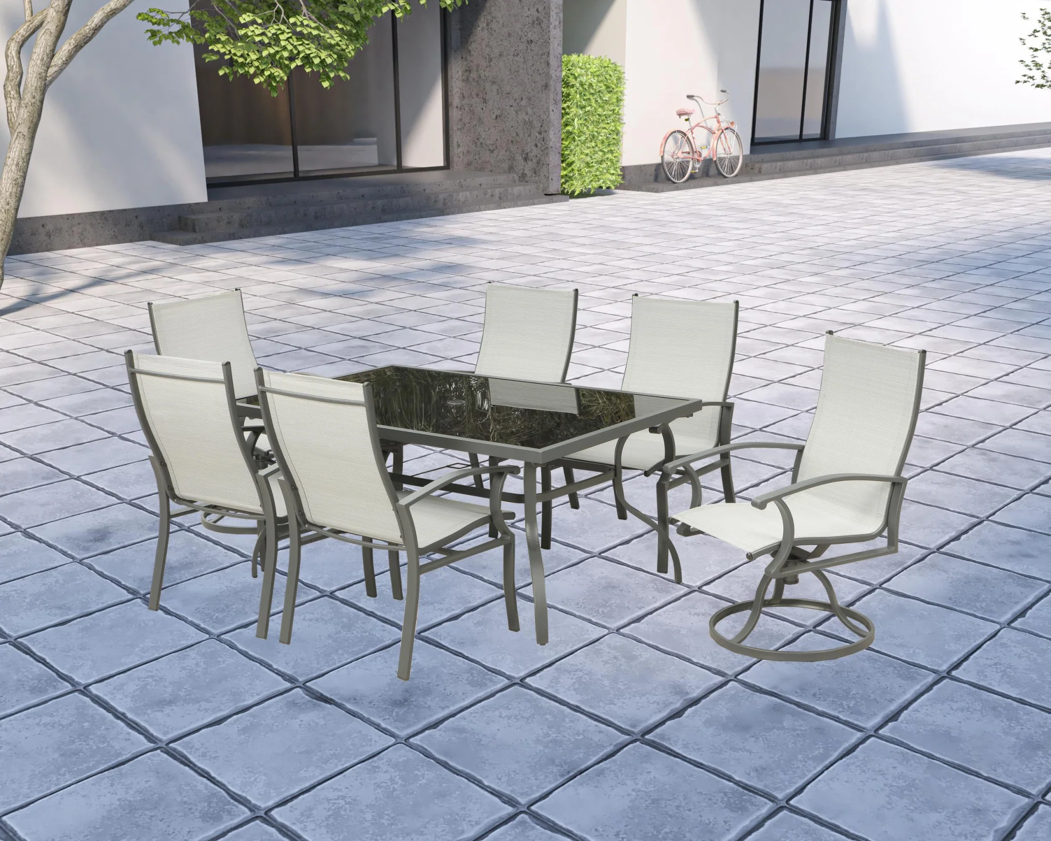 Seven Piece Black and Gray Rectangular Glass Dining Set with Six Chairs By Homeroots - Image 4