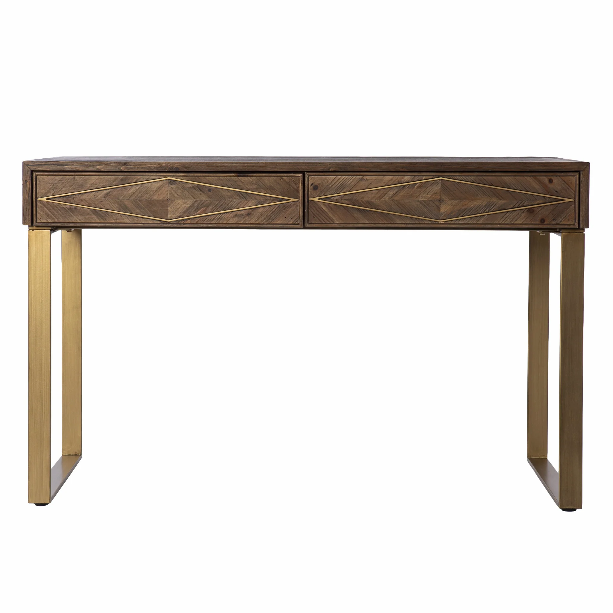 Shades of Brown and Gold Reclaimed Wooden Desk By Homeroots - Image 4