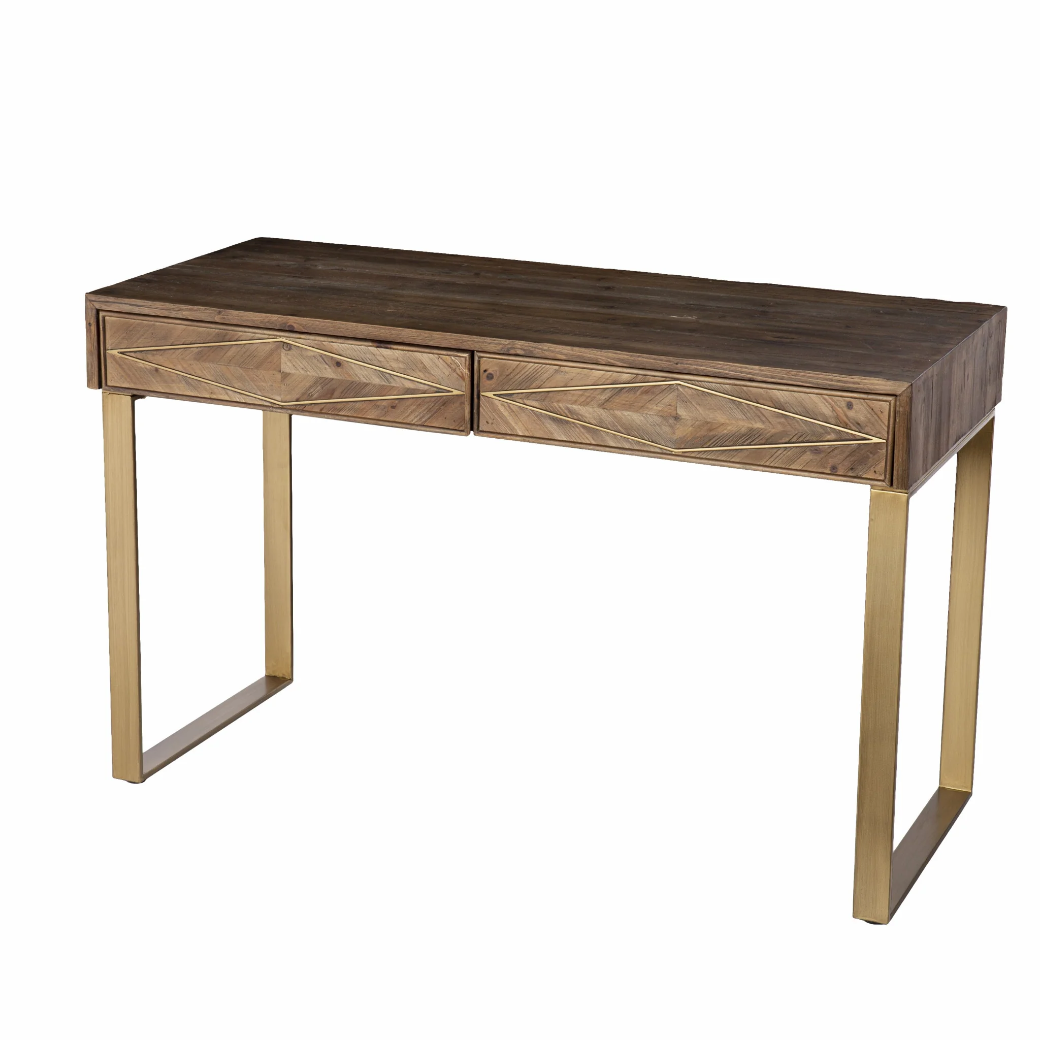 Shades of Brown and Gold Reclaimed Wooden Desk By Homeroots - Image 5