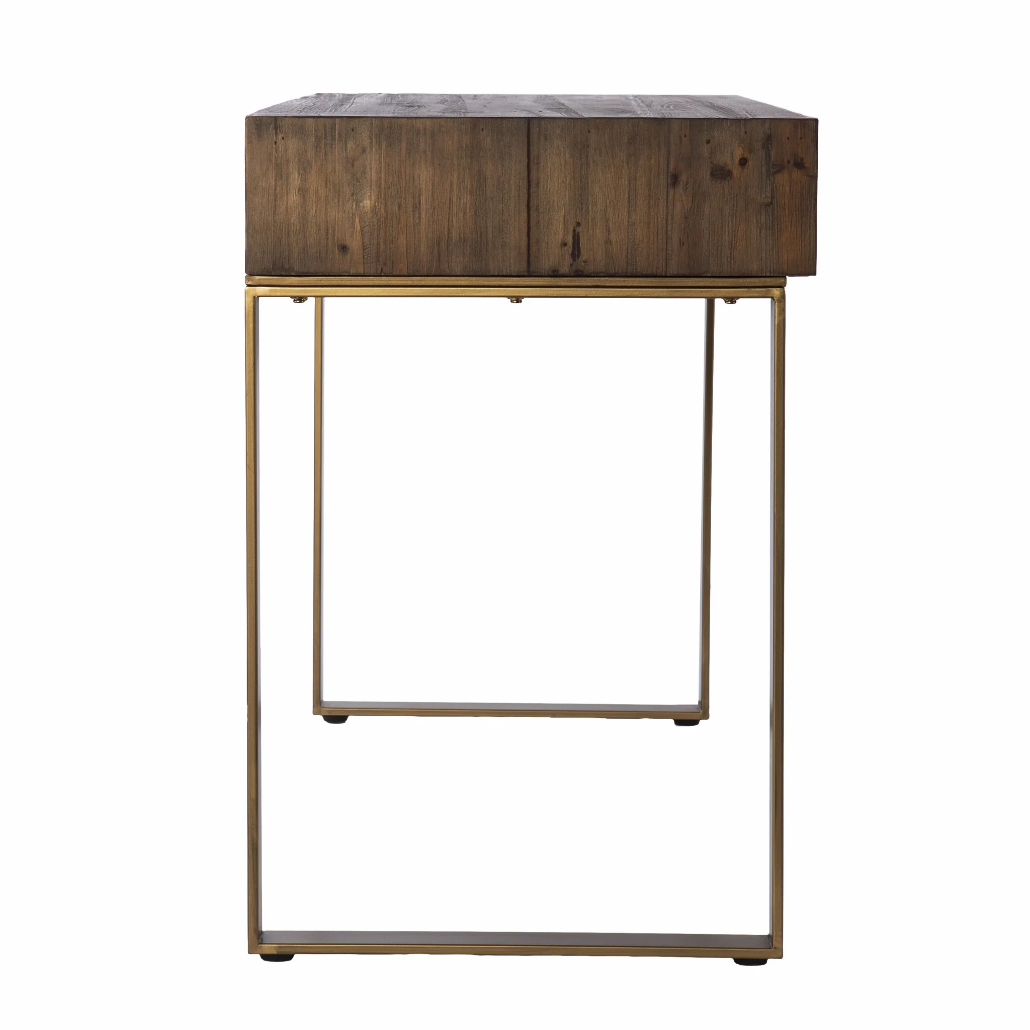 Shades of Brown and Gold Reclaimed Wooden Desk By Homeroots - Image 6