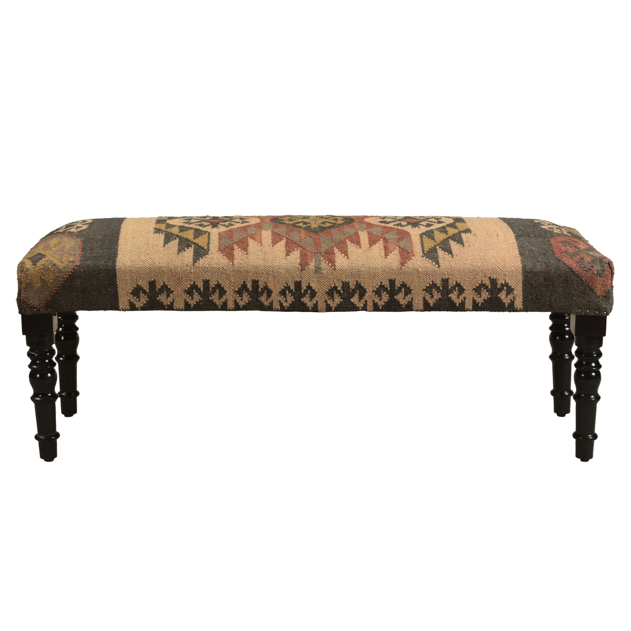Shades of Brown Black Leg Southwest Upholstered Bench By Homeroots - Image 2