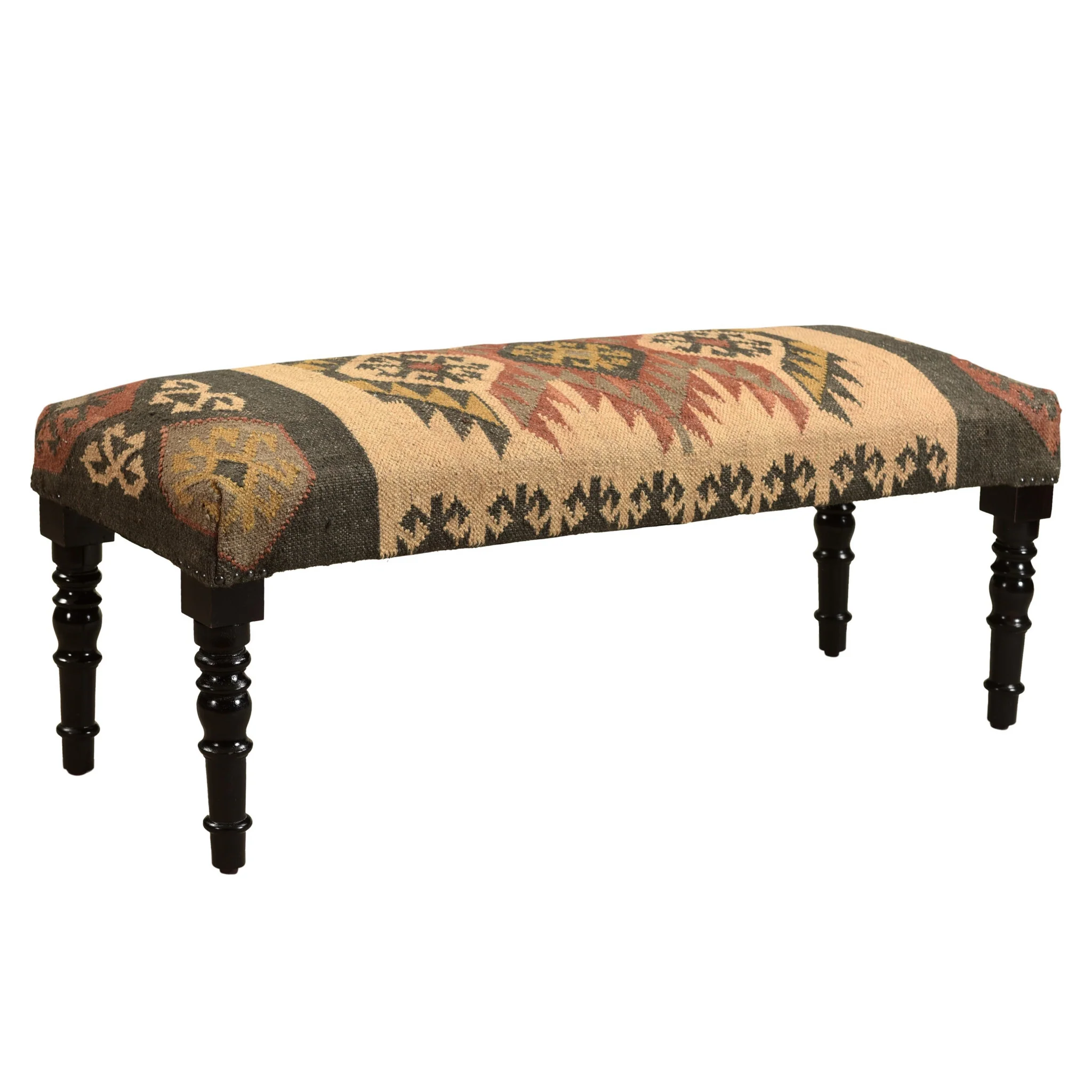 Shades of Brown Black Leg Southwest Upholstered Bench By Homeroots - Image 3