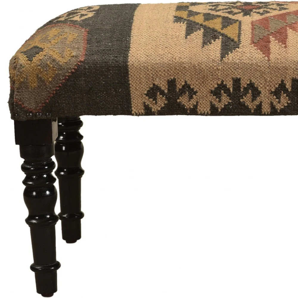 Shades of Brown Black Leg Southwest Upholstered Bench By Homeroots - Image 6
