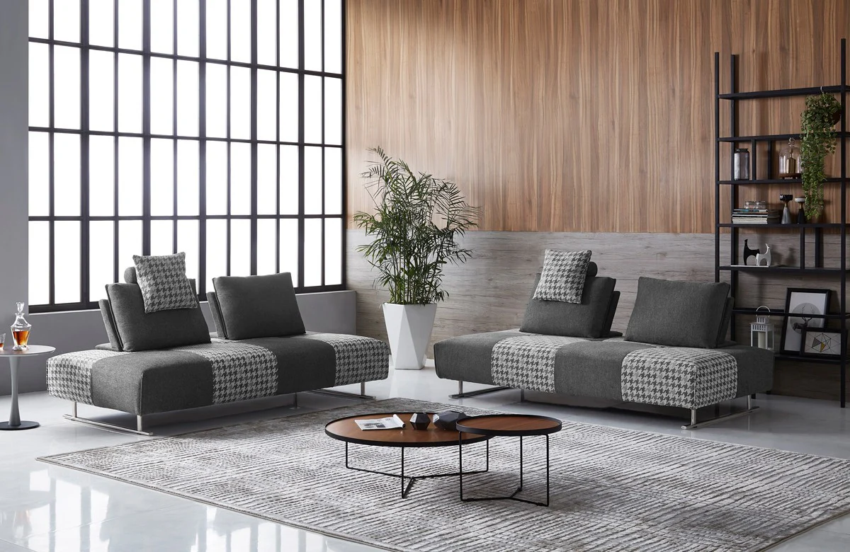Shades of Gray Houndstooth Fabric Modular Sectional Sofa Bed By Homeroots - Image 2