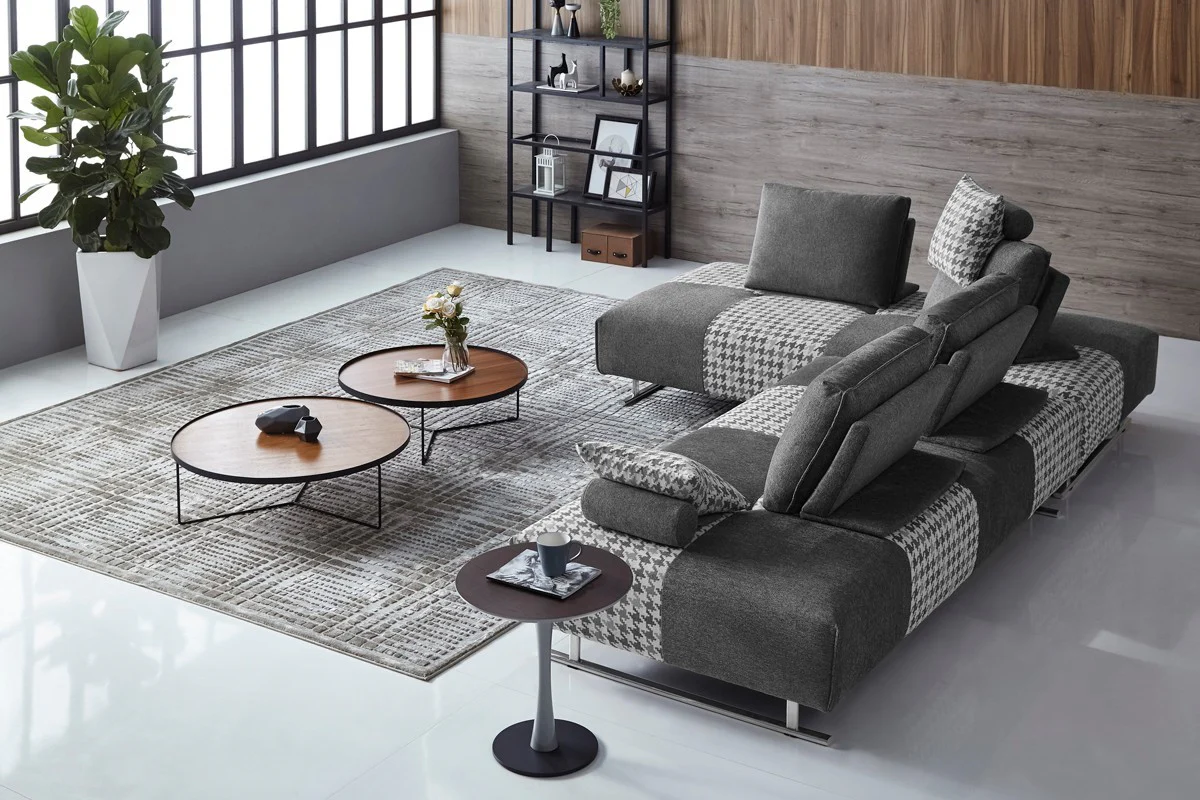 Shades of Gray Houndstooth Fabric Modular Sectional Sofa Bed By Homeroots - Image 3