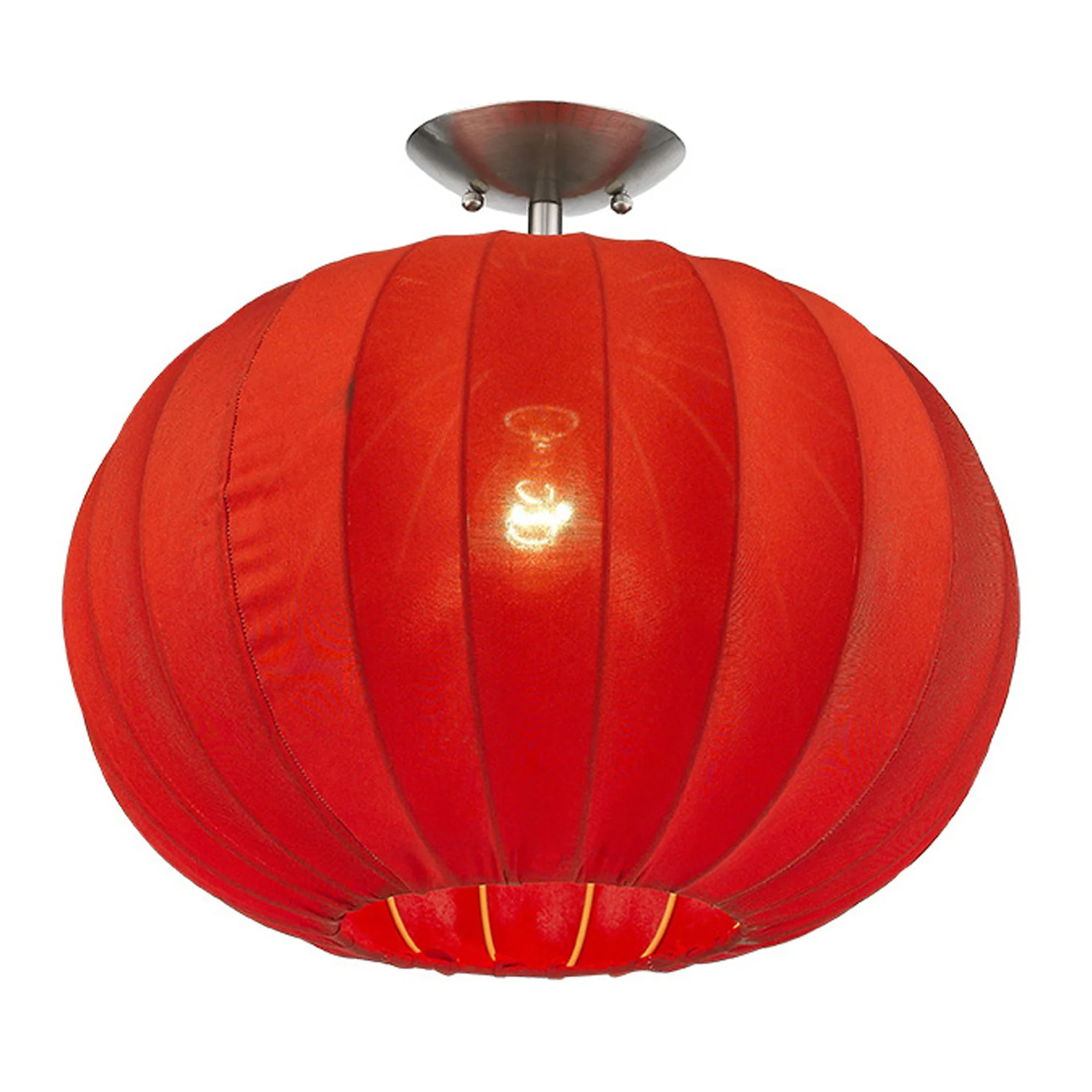 Shanghai 1-Light Brushed Nickel Pendant With Sheer Red Ribbon Shade By Homeroots - Image 3