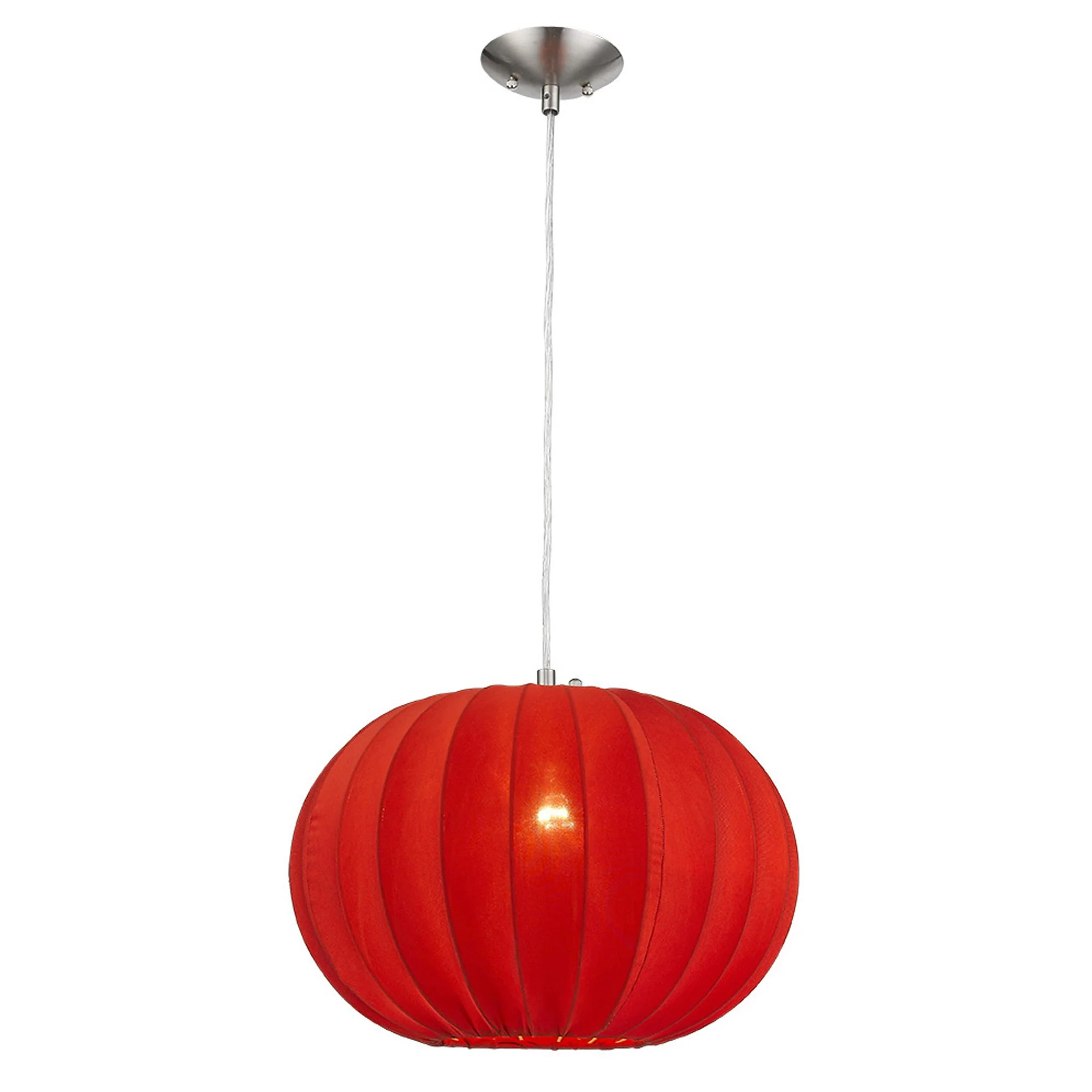 Shanghai 1-Light Brushed Nickel Pendant With Sheer Red Ribbon Shade By Homeroots - Image 4