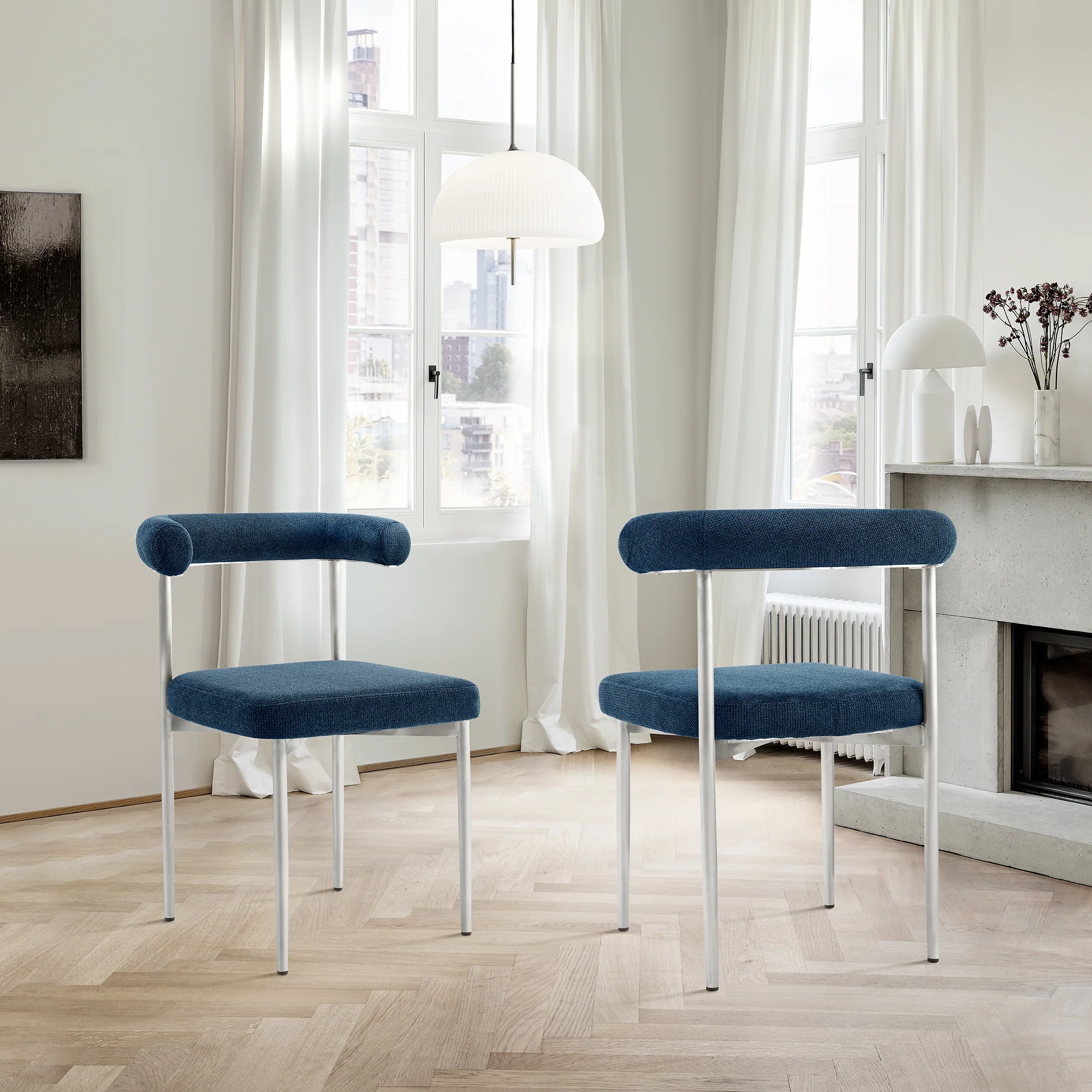 Shannon Dining Chair with Brushed Stainless Steel and Charcoal Fabric - Set of 2 By Armen Living - Image 13