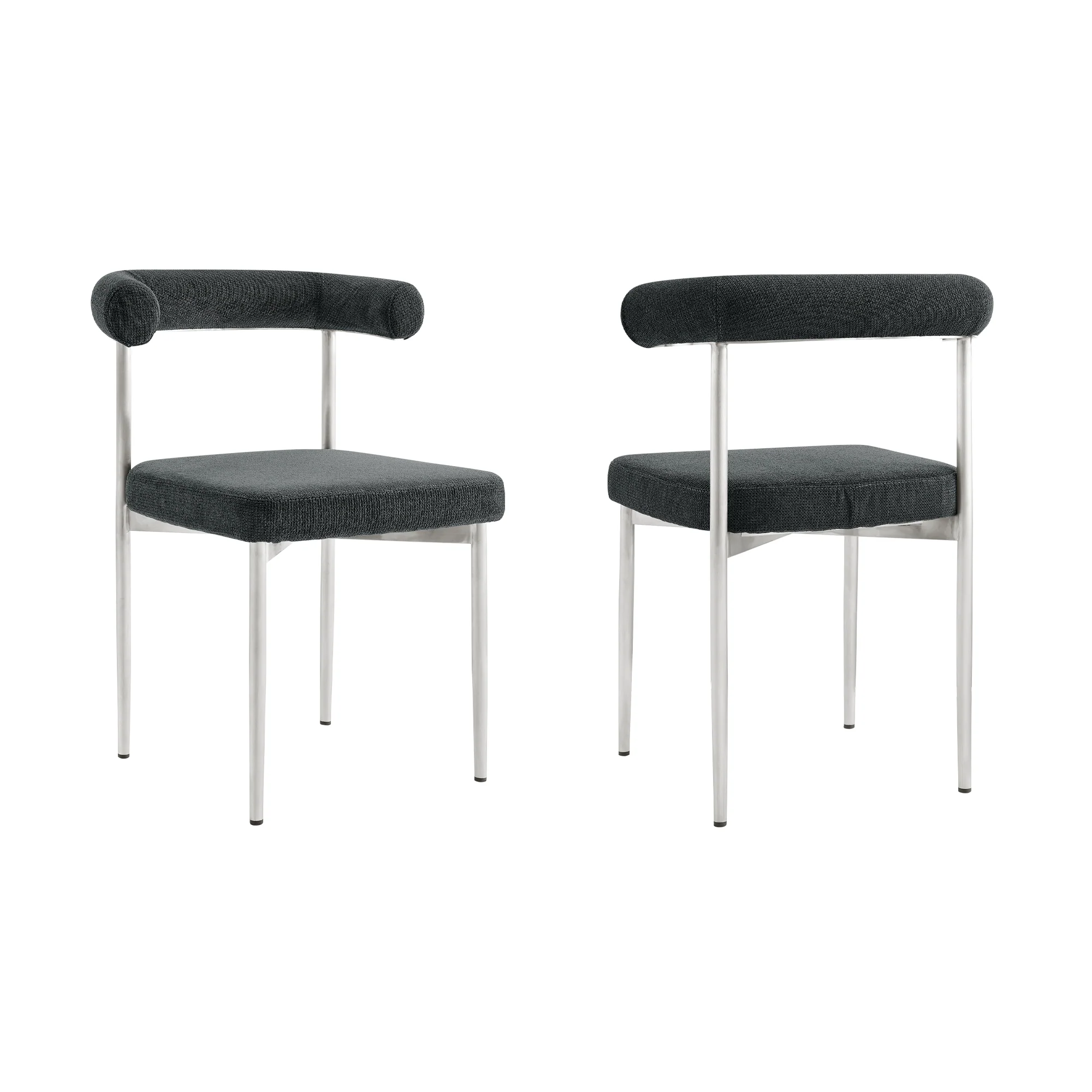 Shannon Dining Chair with Brushed Stainless Steel and Charcoal Fabric - Set of 2 By Armen Living - Image 3