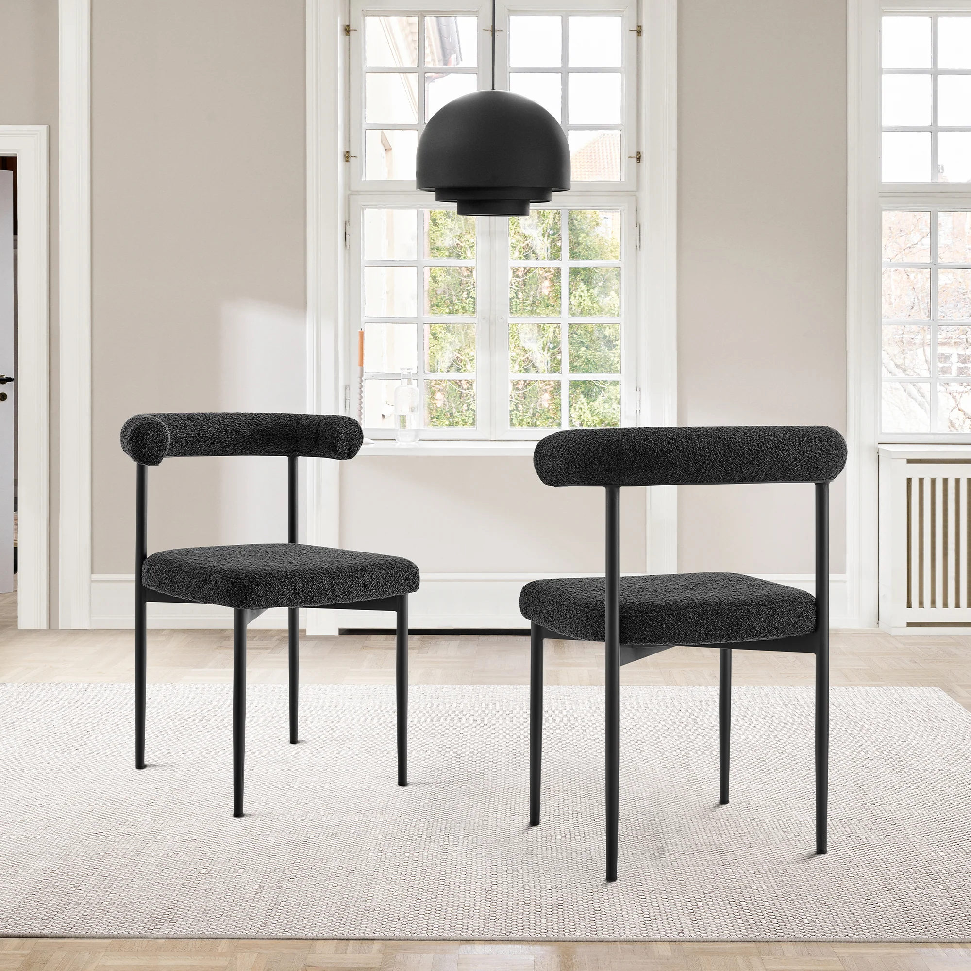 Shannon Dining Chair with Matte Black Iron and Thundercloud Gray Fabric - Set of 2 By Armen Living - Image 13