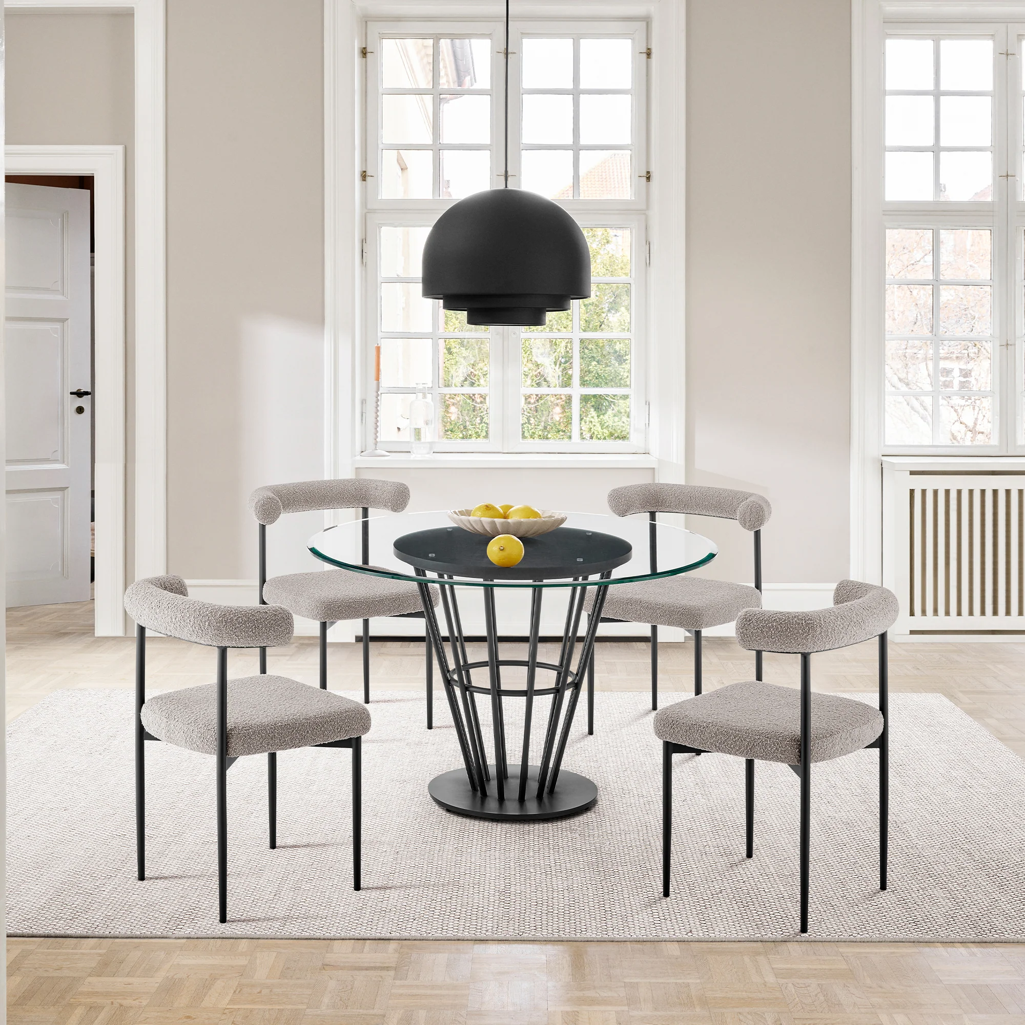 Shannon Dining Chair with Matte Black Iron and Thundercloud Gray Fabric - Set of 2 By Armen Living - Image 2