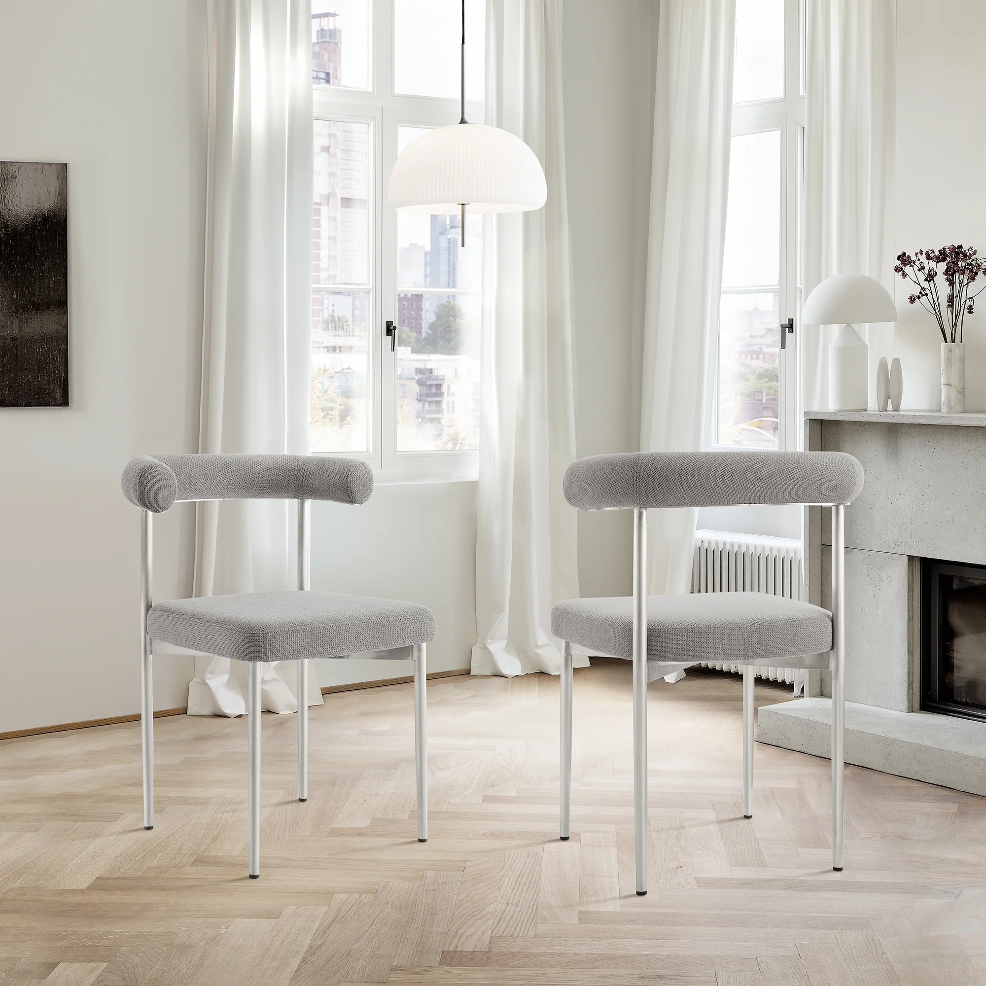 Shannon Dining Chair with Matte Black Iron and Thundercloud Gray Fabric - Set of 2 By Armen Living - Image 49