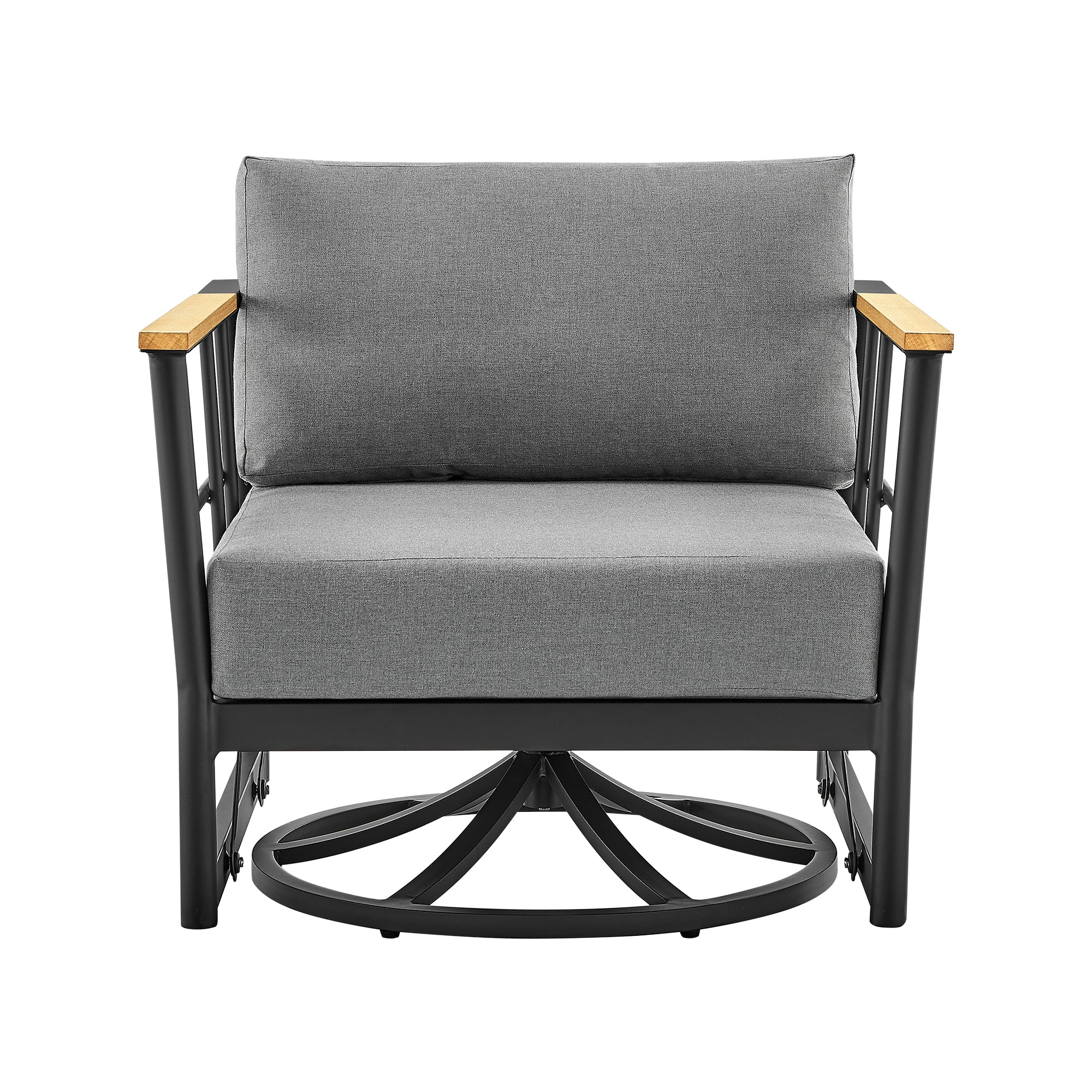 Shari and Tiffany 3 Piece Patio Outdoor Swivel Seating Set in Black Aluminum with Grey Cushions By Armen Living - Image 4