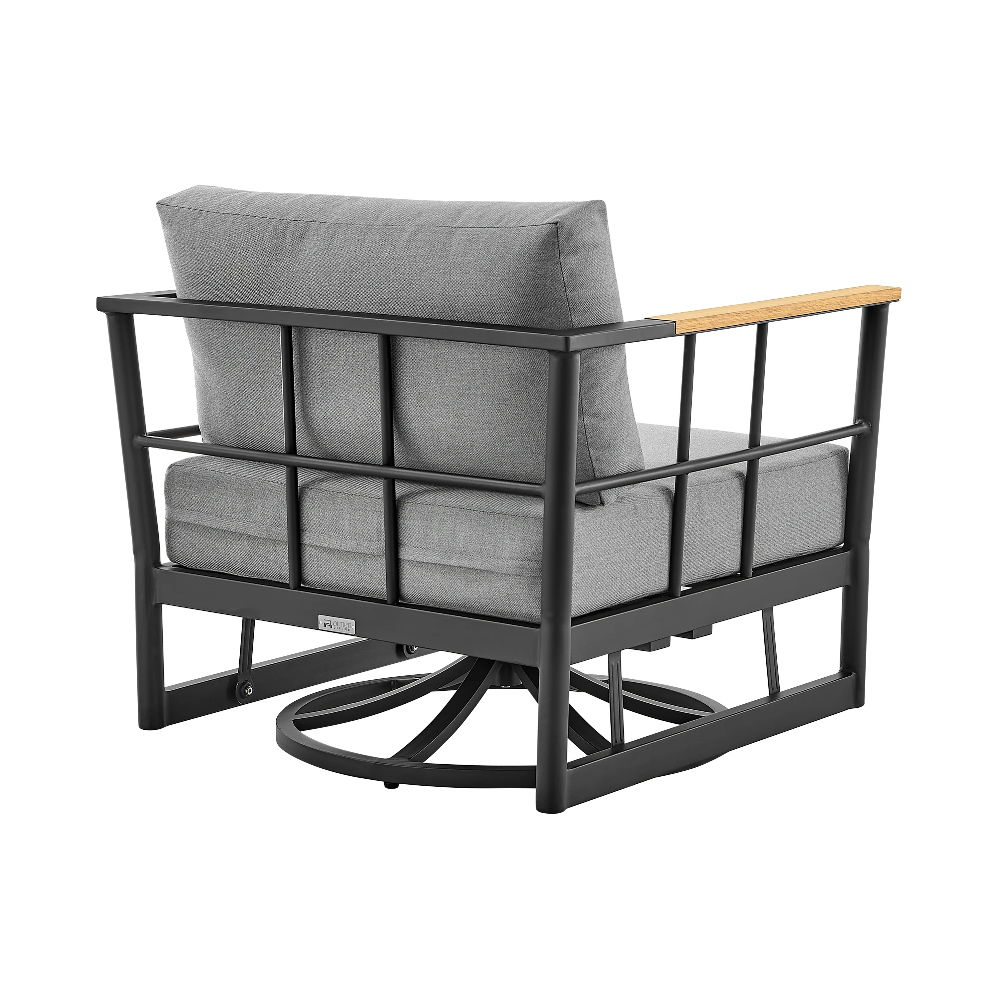 Shari and Tiffany 3 Piece Patio Outdoor Swivel Seating Set in Black Aluminum with Grey Cushions By Armen Living - Image 5