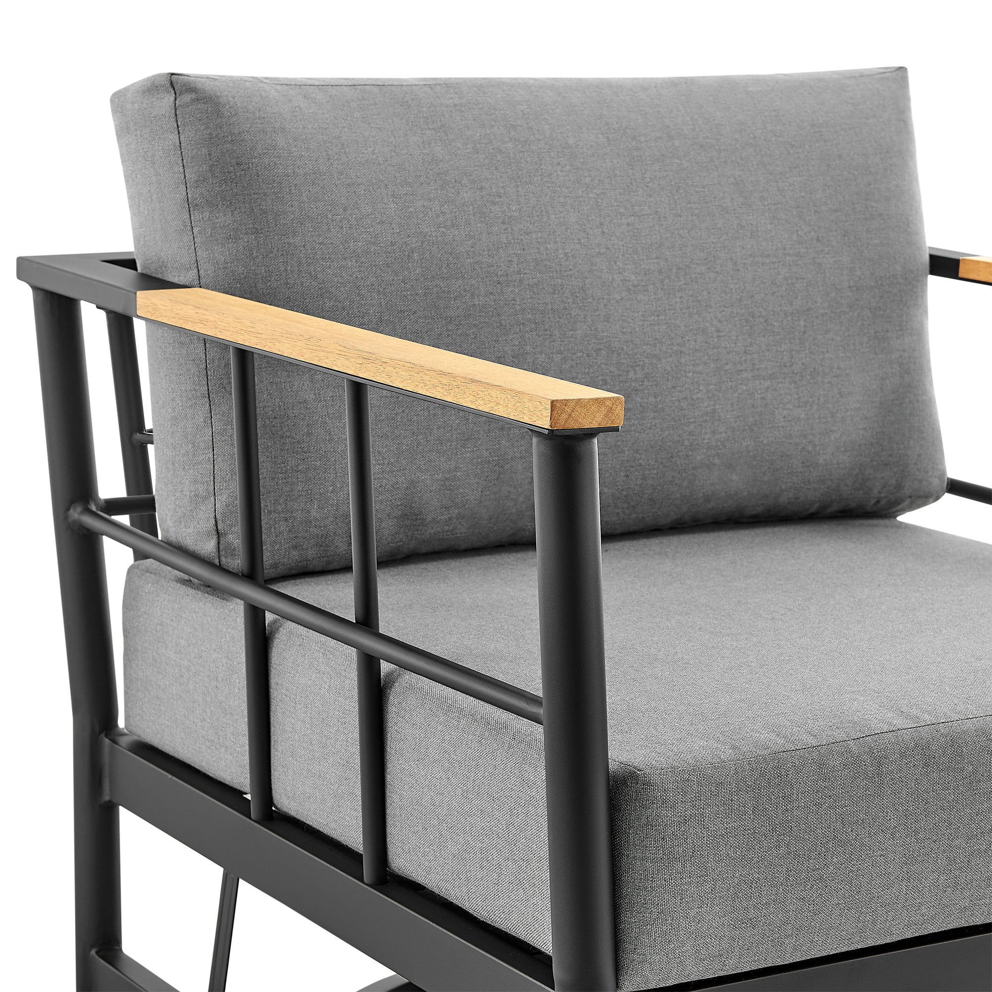 Shari and Tiffany 3 Piece Patio Outdoor Swivel Seating Set in Black Aluminum with Grey Cushions By Armen Living - Image 7