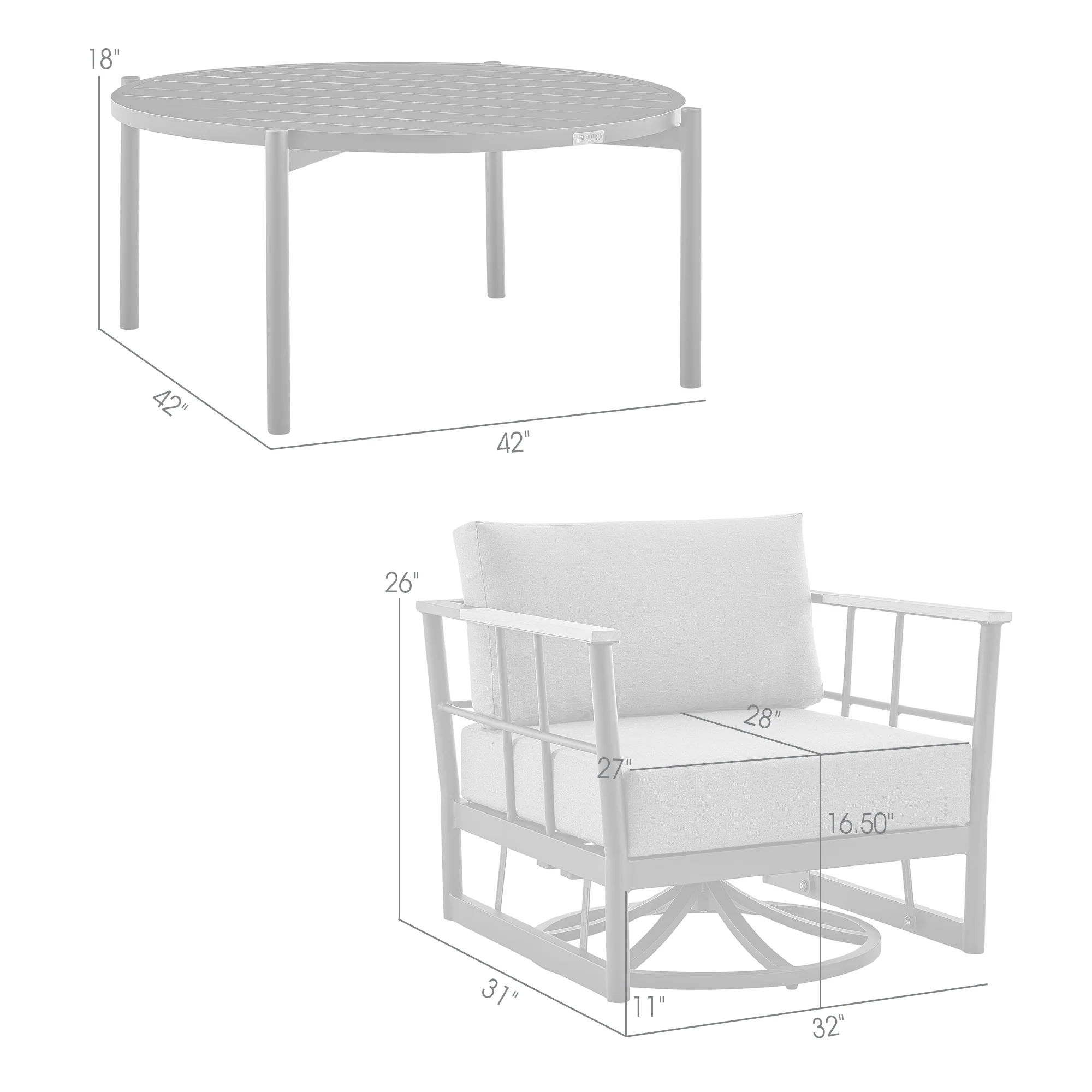 Shari and Tiffany 3 Piece Patio Outdoor Swivel Seating Set in Black Aluminum with Grey Cushions By Armen Living - Image 9