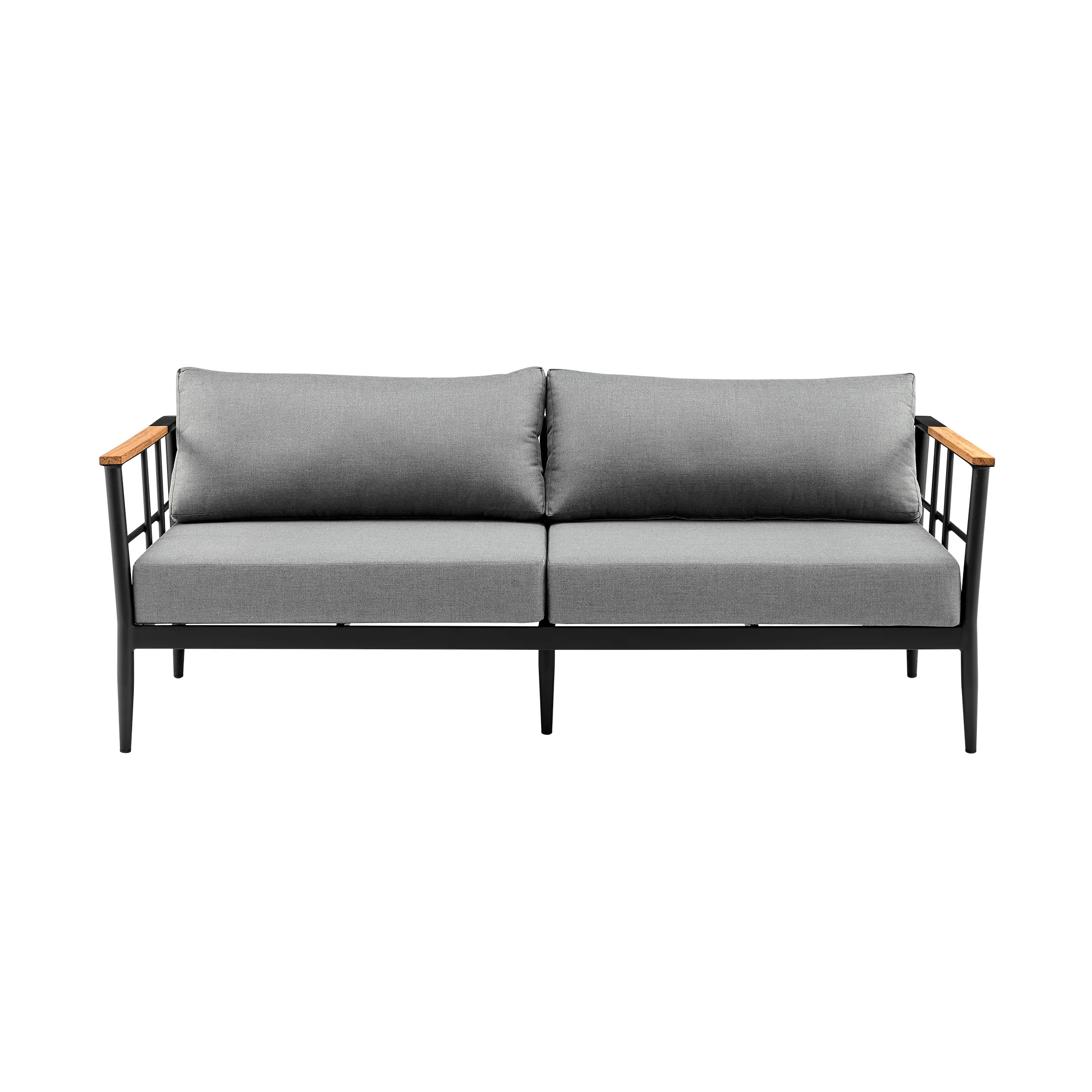 Shari Outdoor Patio 4-Piece Lounge Set in Aluminum with Teak Wood and Grey Cushions By Armen Living - Image 3