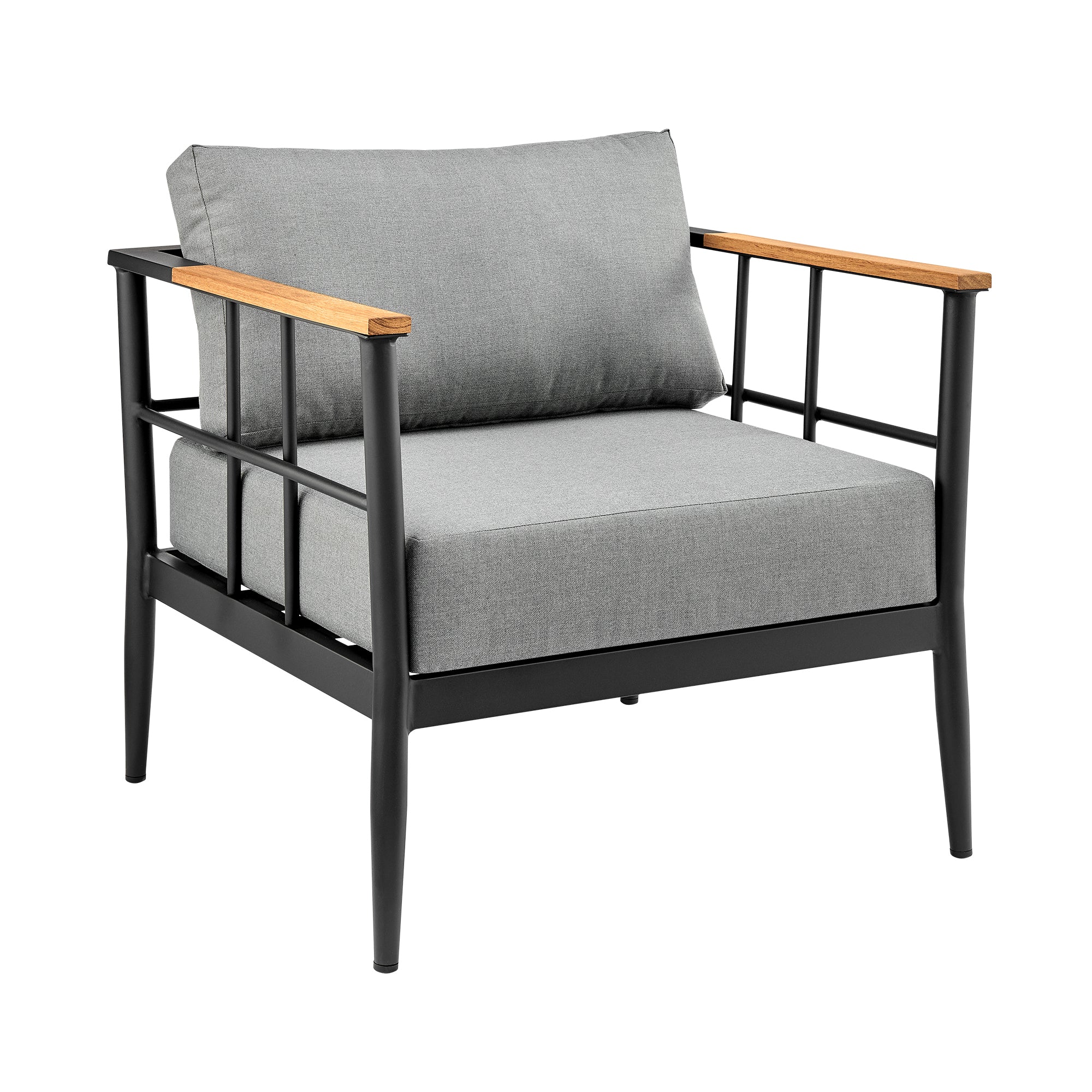 Shari Outdoor Patio 4-Piece Lounge Set in Aluminum with Teak Wood and Grey Cushions By Armen Living - Image 5