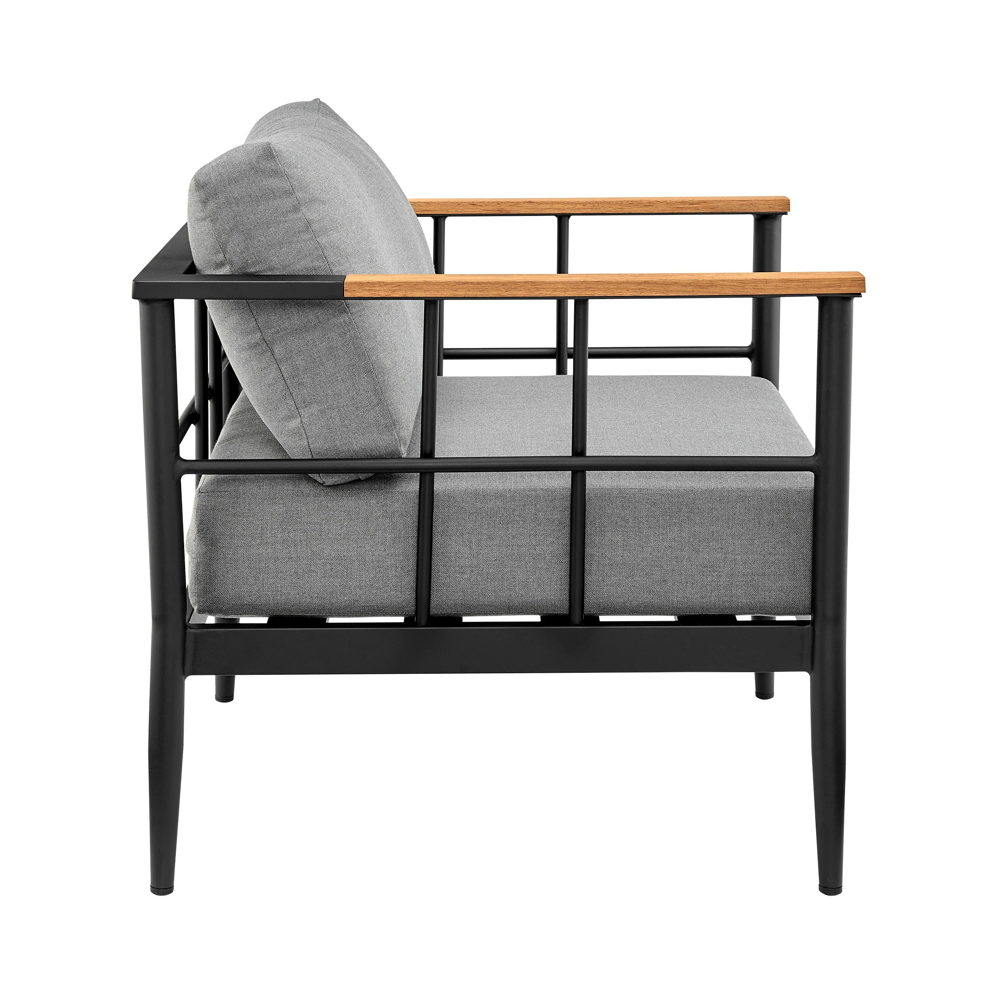 Shari Outdoor Patio 4-Piece Lounge Set in Aluminum with Teak Wood and Grey Cushions By Armen Living - Image 6