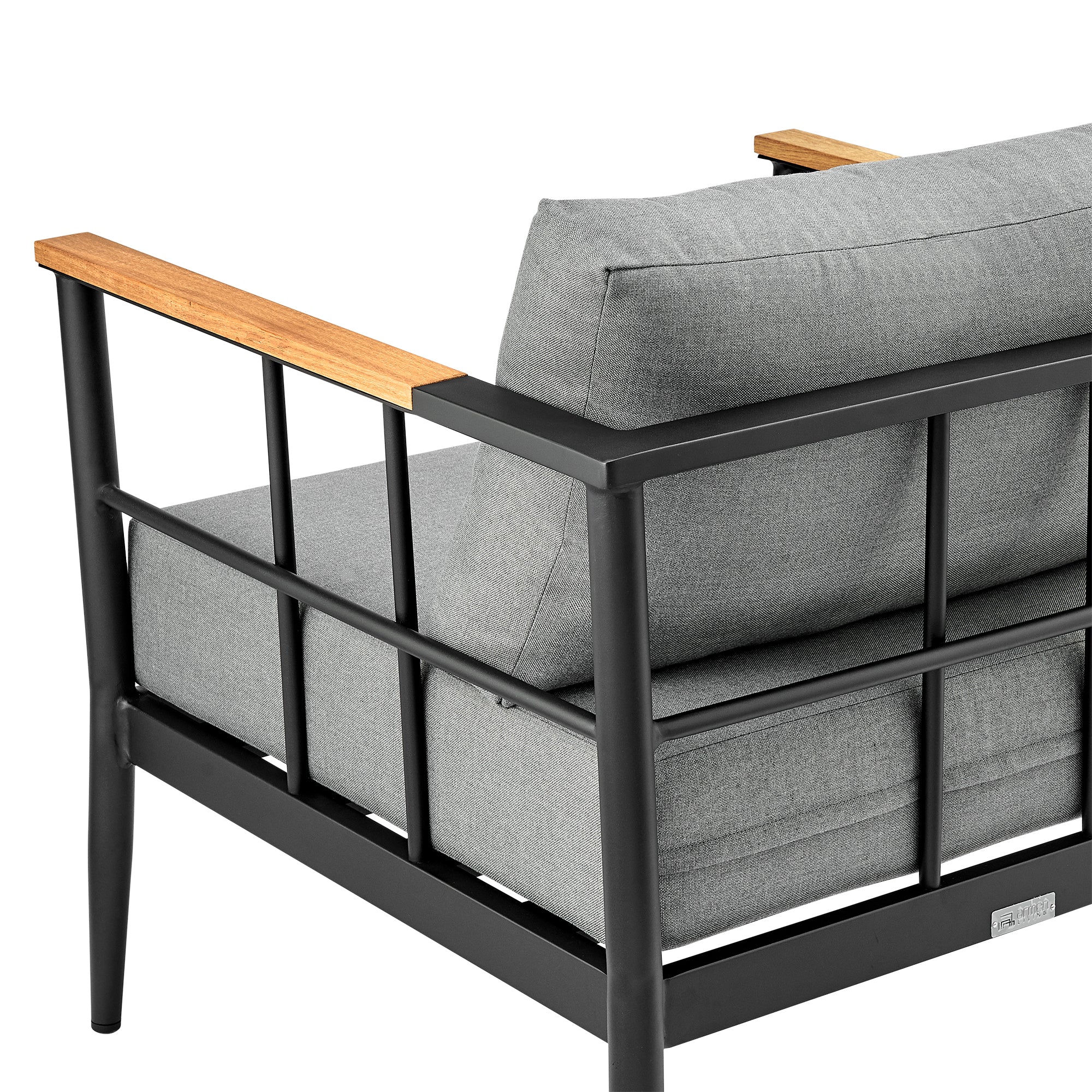 Shari Outdoor Patio 4-Piece Lounge Set in Aluminum with Teak Wood and Grey Cushions By Armen Living - Image 8