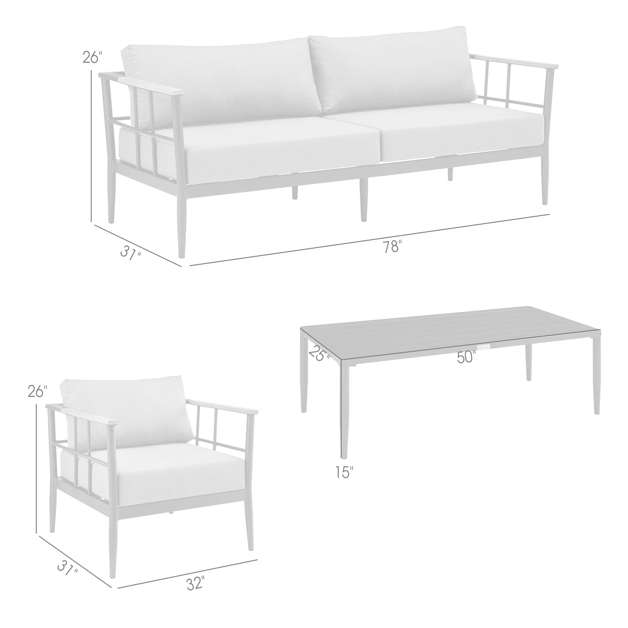 Shari Outdoor Patio 4-Piece Lounge Set in Aluminum with Teak Wood and Grey Cushions By Armen Living - Image 9