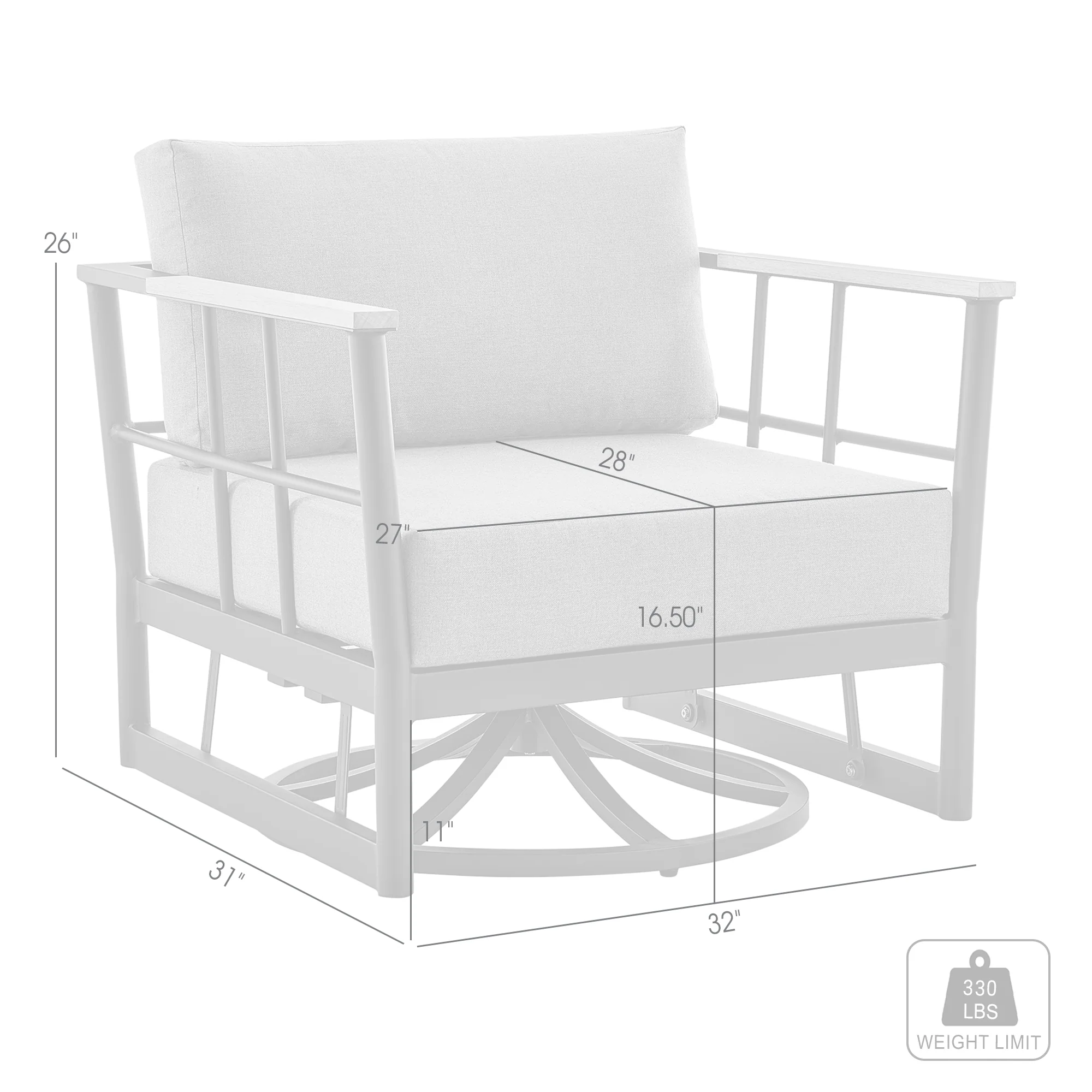 Shari Outdoor Patio Swivel Glider Lounge Chair in Black Aluminum and Teak Wood with Cushions By Armen Living - Image 8