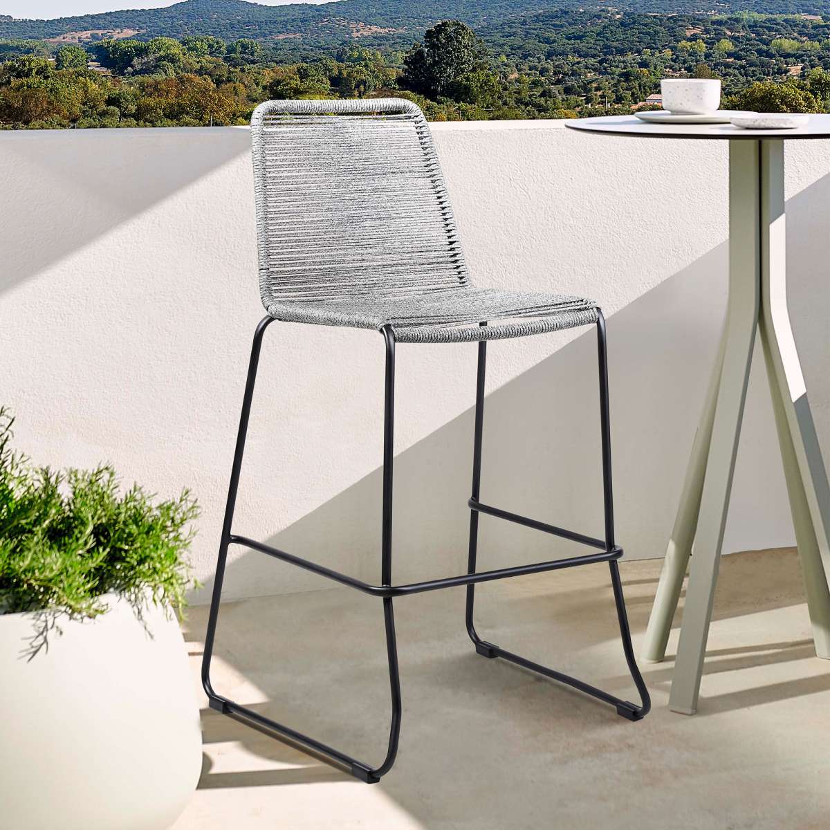 Shasta 30" Outdoor Metal and Black Rope Stackable Barstool By Armen Living - Image 9