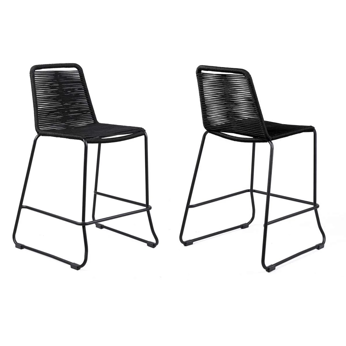 Shasta 30" Outdoor Metal and Black Rope Stackable Barstool - Set of 2 By Armen Living - Image 8