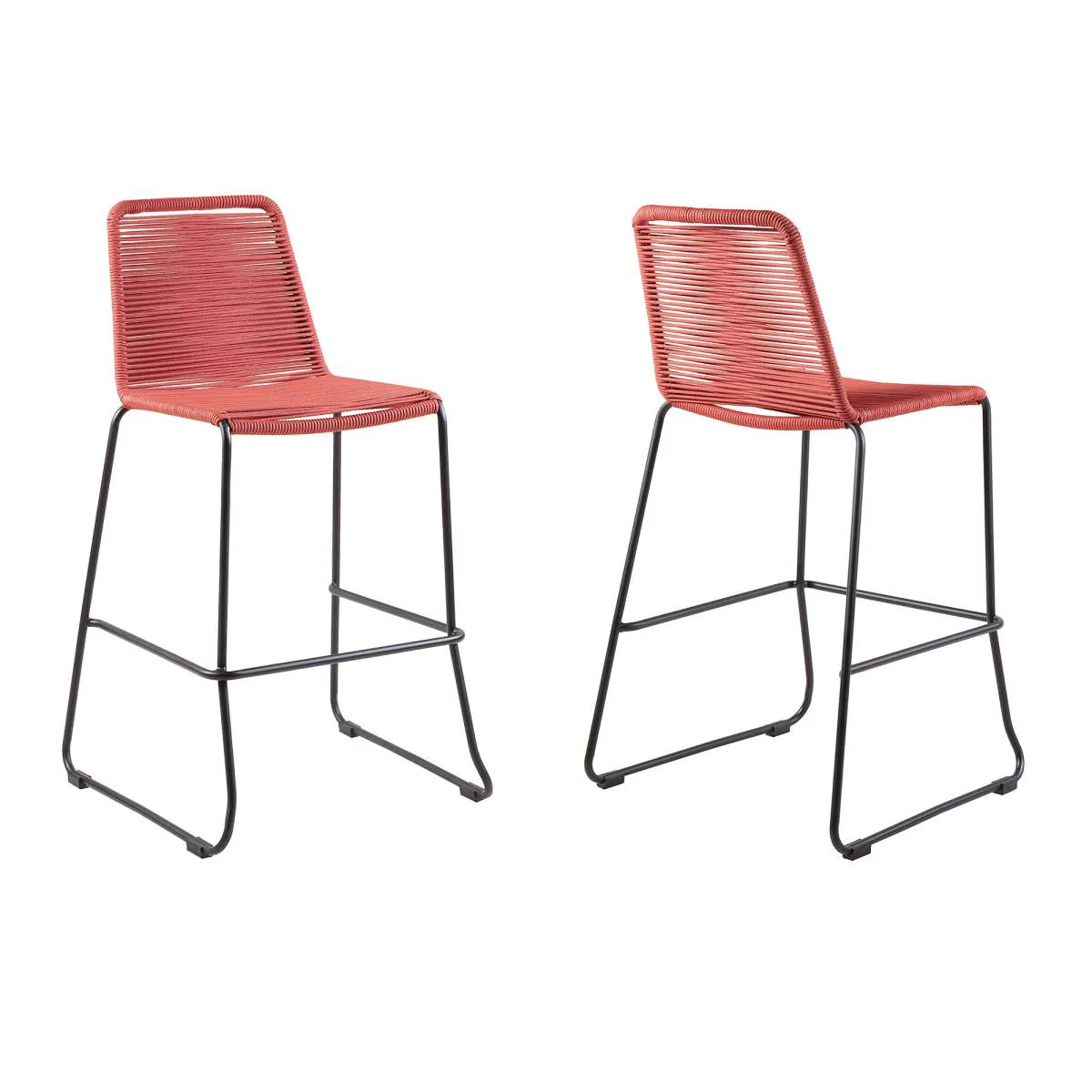 Shasta 30" Outdoor Metal and Brick Red Rope Stackable Barstool - Set of 2 By Armen Living - Image 3