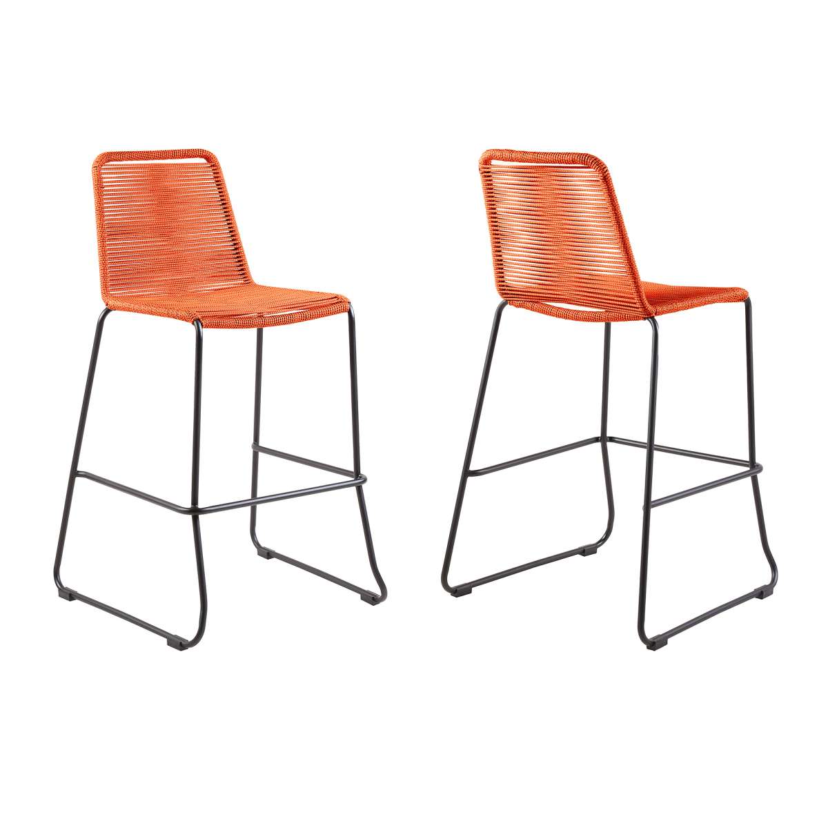 Shasta 30" Outdoor Metal and Tangerine Rope Stackable Barstool - Set of 2 By Armen Living - Image 6