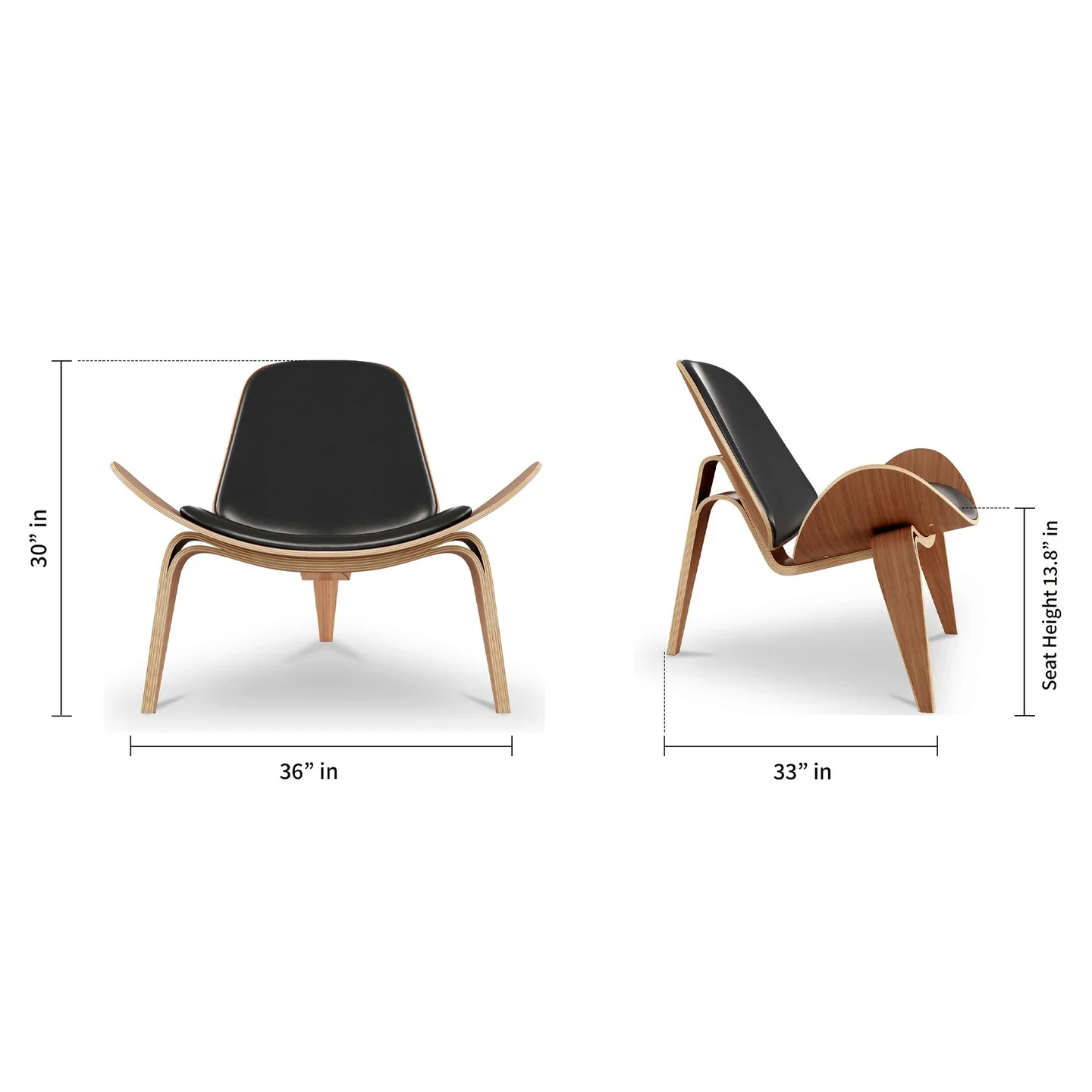 Shell Chair, Black Real Leather By World Modern Design - Image 3
