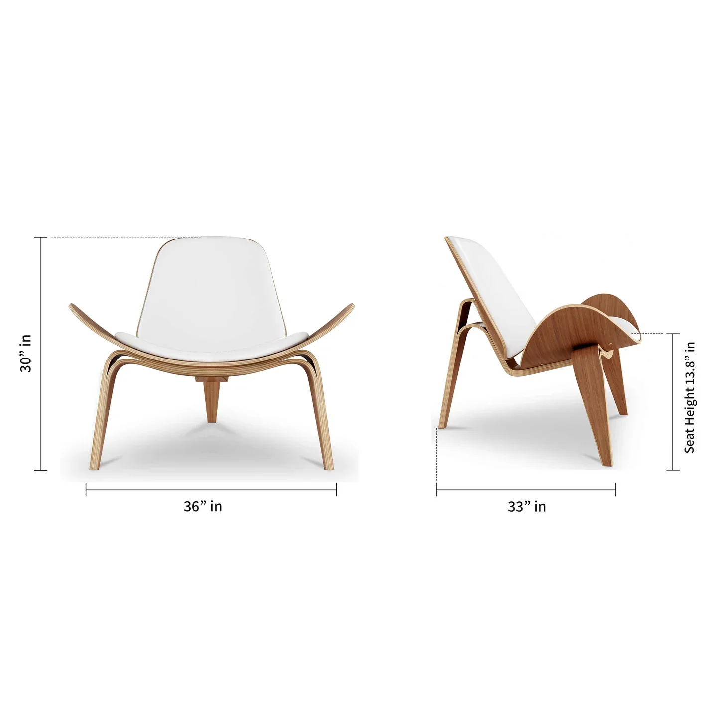 Shell Chair, White Real Leather By World Modern Design - Image 3