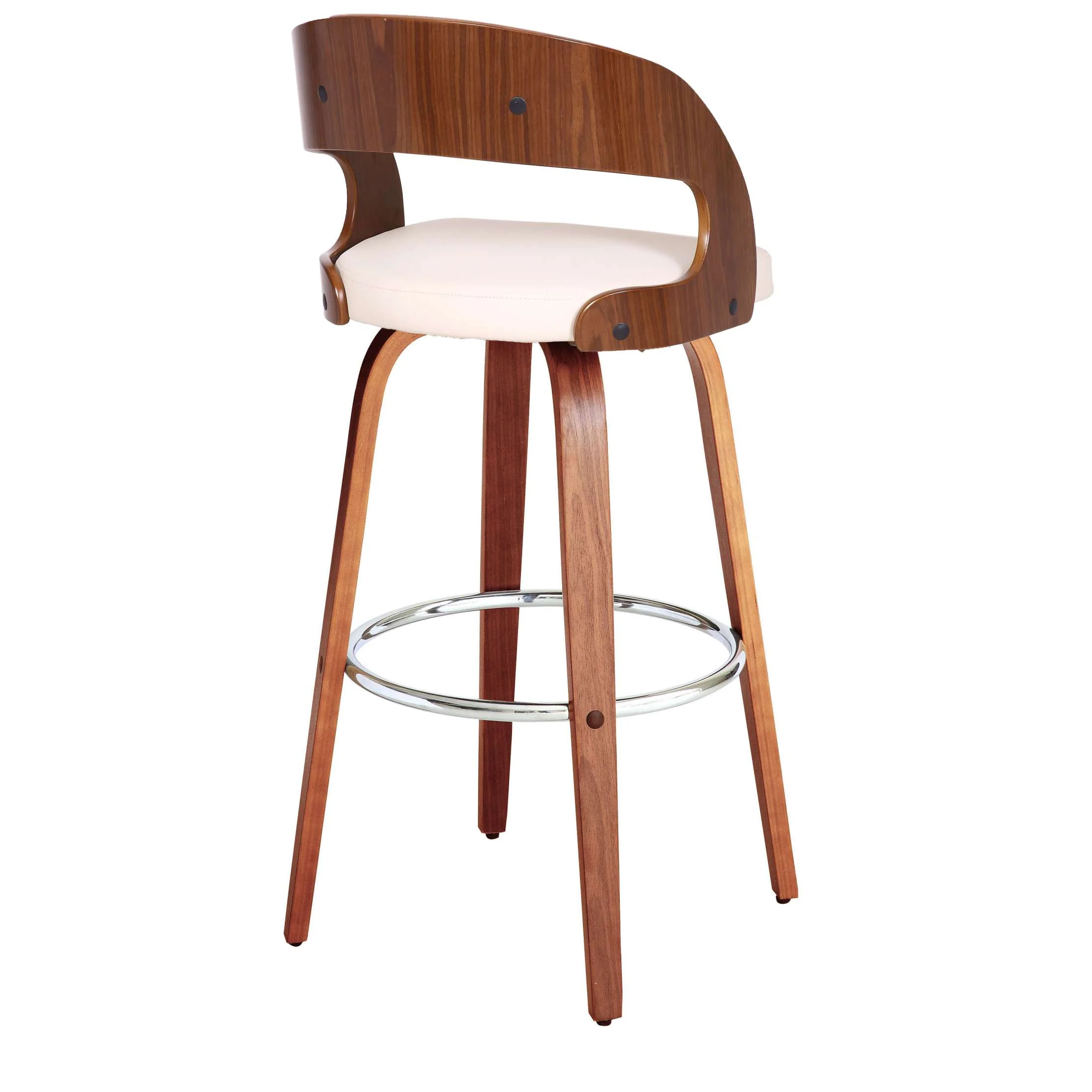 Shelly 30" Bar Height Swivel Cream Faux Leather and Walnut Wood Bar Stool By Armen Living - Image 4