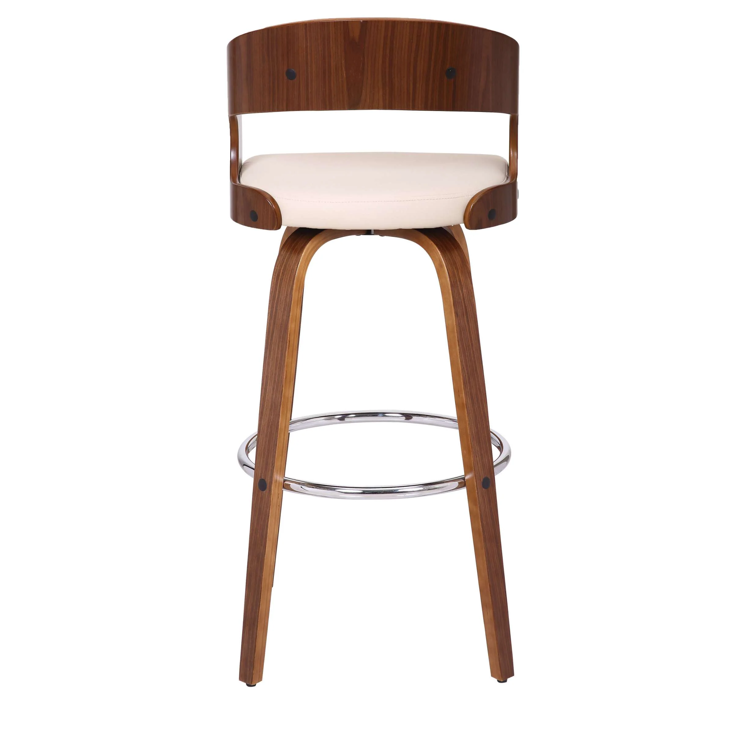 Shelly 30" Bar Height Swivel Cream Faux Leather and Walnut Wood Bar Stool By Armen Living - Image 5