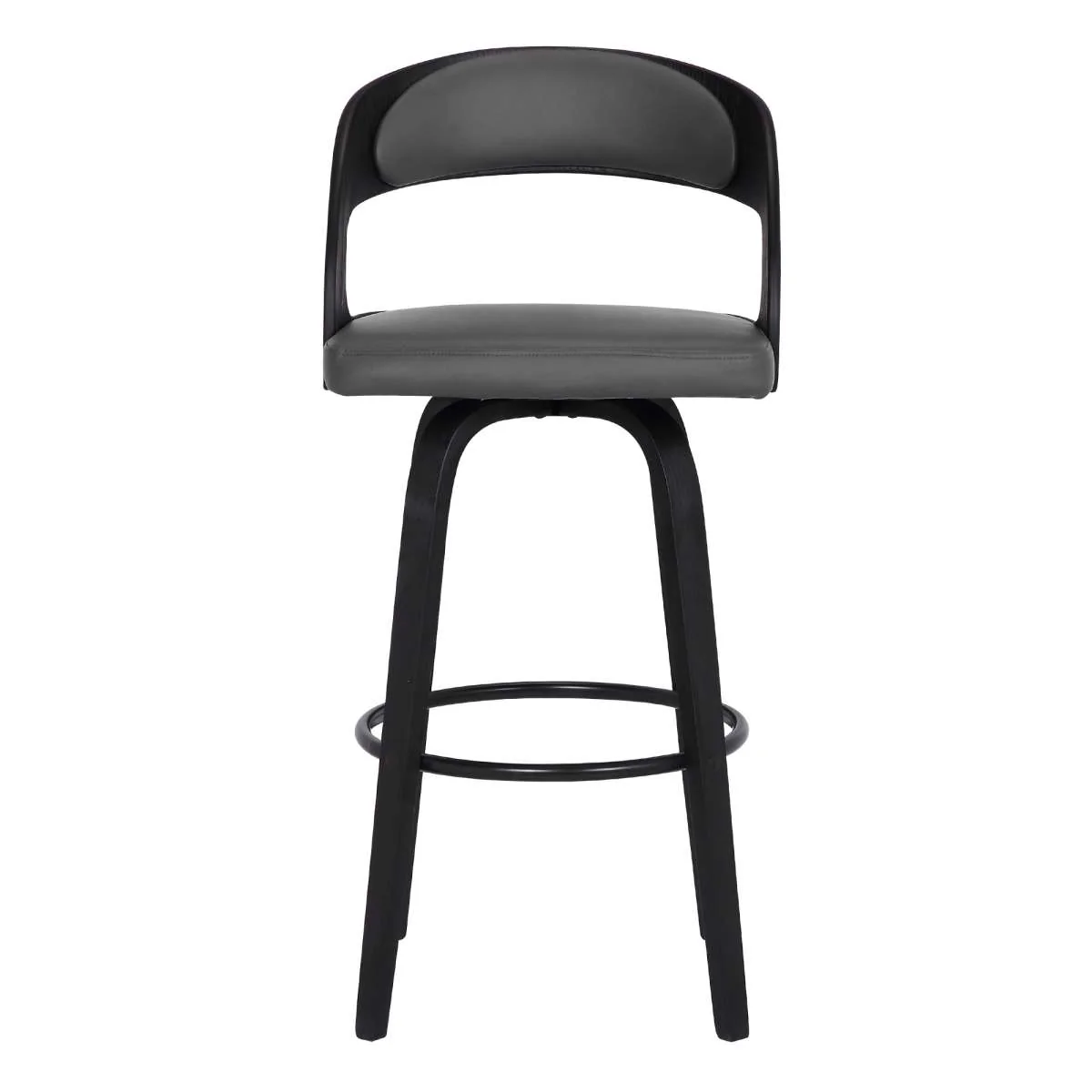 Shelly 30" Bar Height Swivel Grey Faux Leather and Black Wood Bar Stool By Armen Living - Image 2