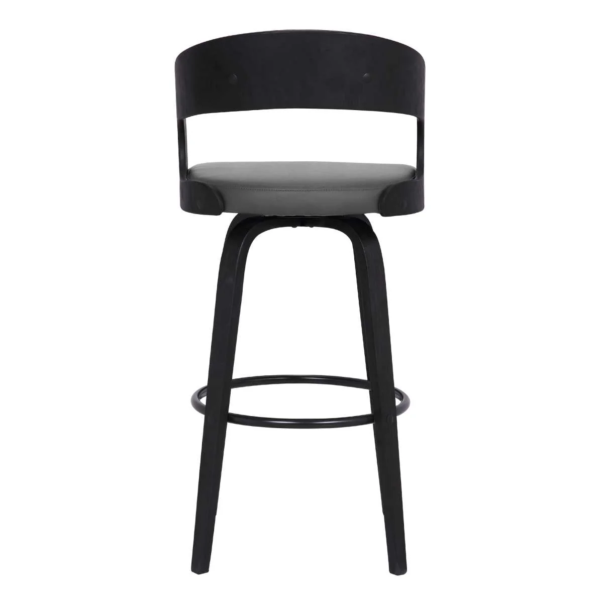 Shelly 30" Bar Height Swivel Grey Faux Leather and Black Wood Bar Stool By Armen Living - Image 4