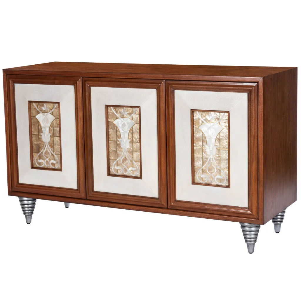 Shelly Leather & Capiz Shell Inlay Sideboard By Homeroots - Image 2