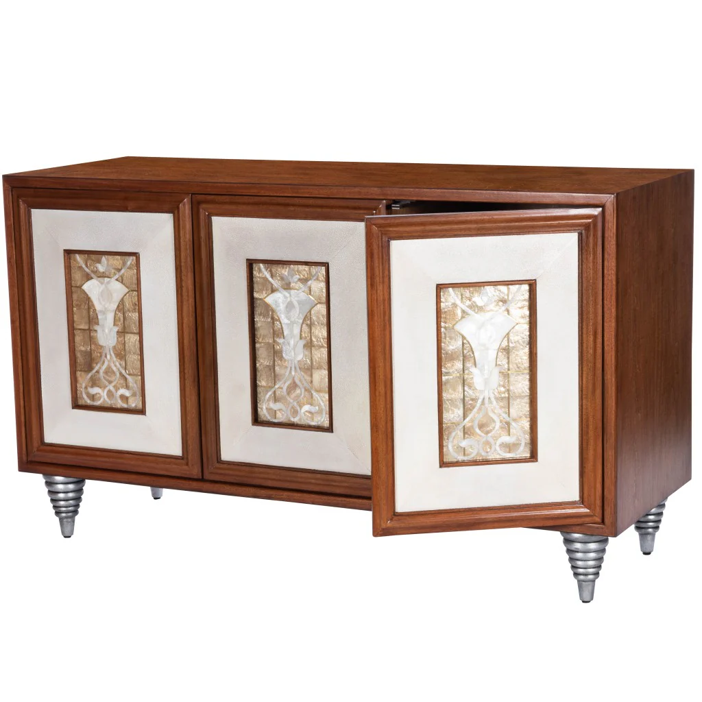 Shelly Leather & Capiz Shell Inlay Sideboard By Homeroots - Image 6