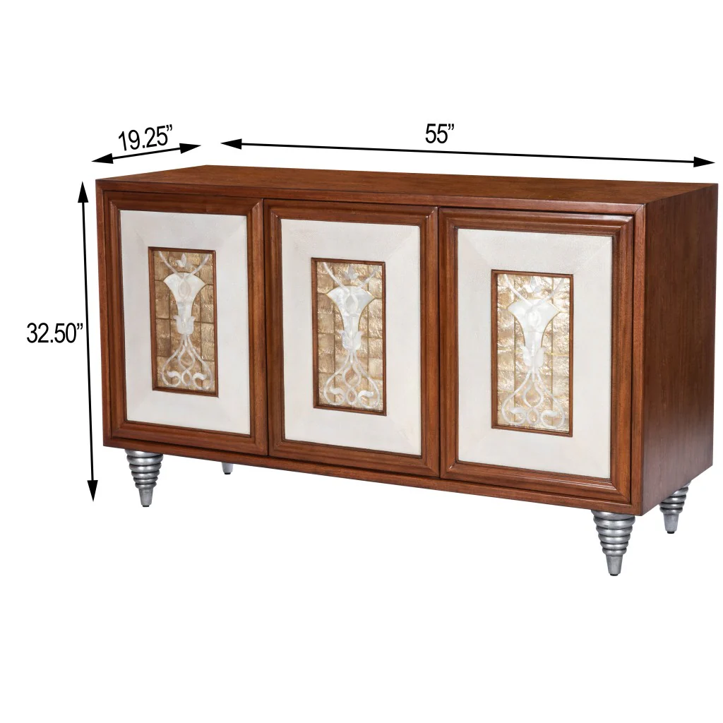 Shelly Leather & Capiz Shell Inlay Sideboard By Homeroots - Image 7