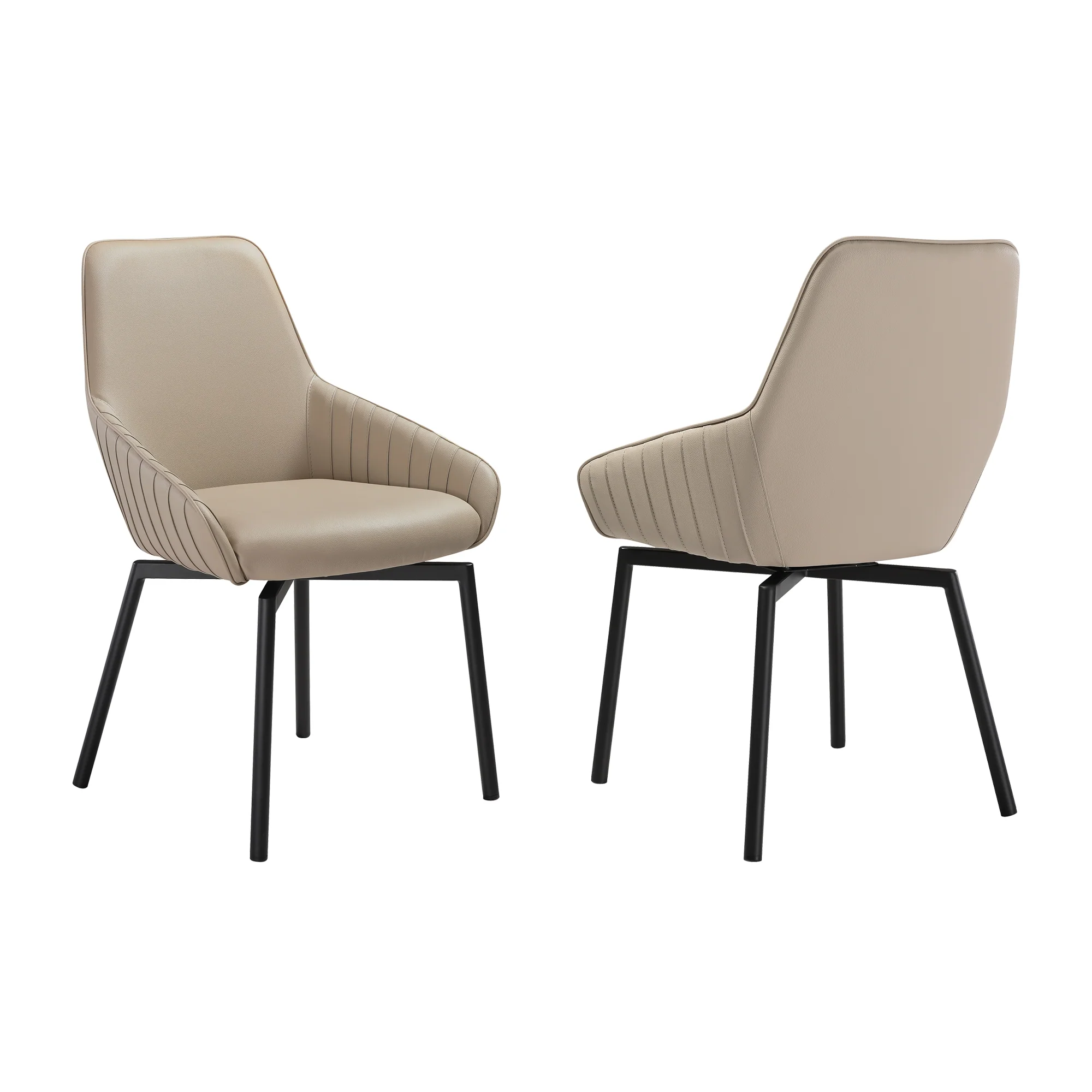 Shilo Swivel Upholstered Dining Chair in Champagne Faux Leather with Black Metal Legs - Set of 2 By Armen Living - Image 3