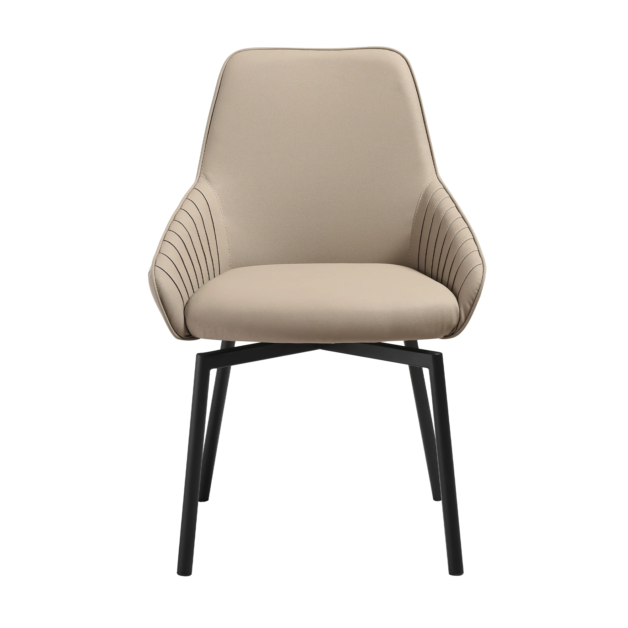 Shilo Swivel Upholstered Dining Chair in Champagne Faux Leather with Black Metal Legs - Set of 2 By Armen Living - Image 5